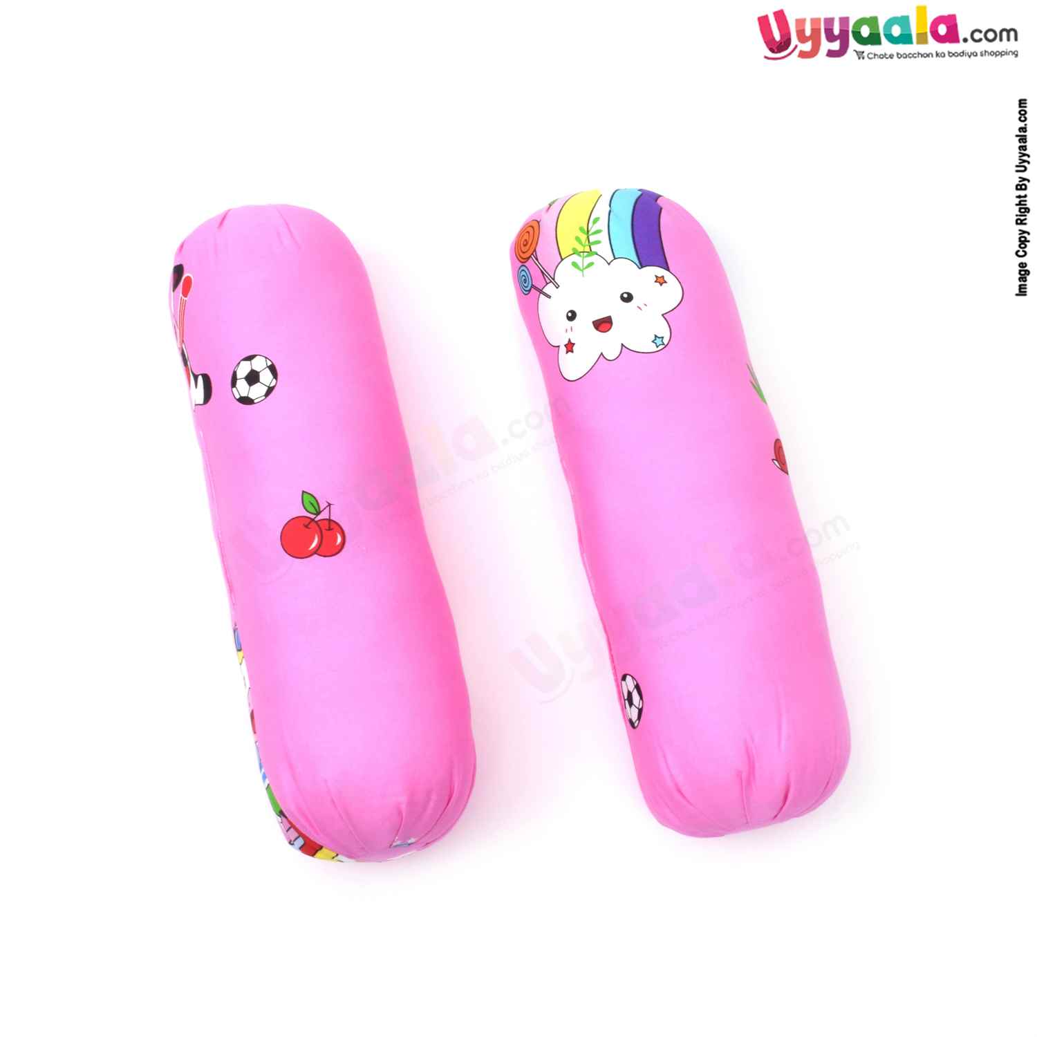 Baby soft cotton bolster pillow with rainbow print - pink (Big)