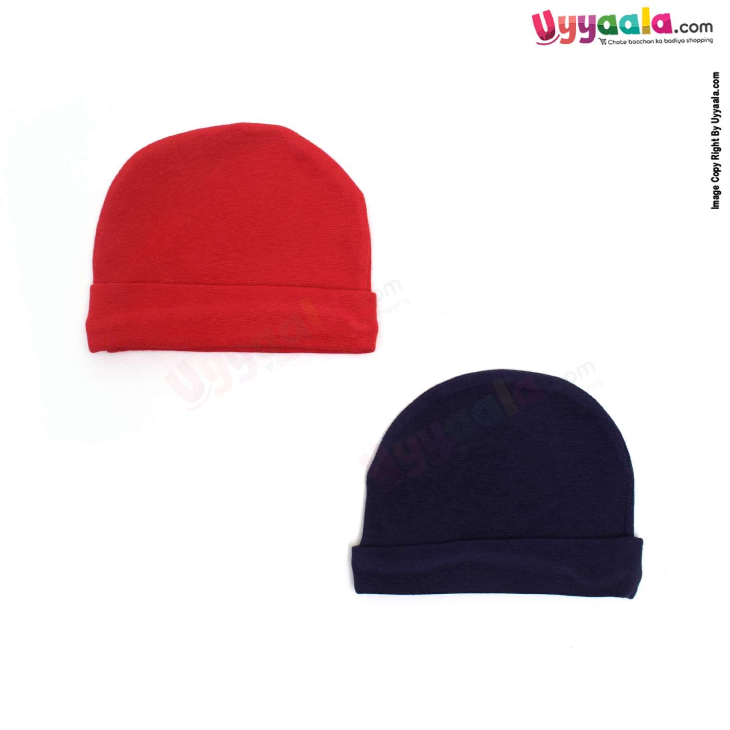 Round Soft Hosiery Cotton Caps for Babies Pack of 2, 0-3m Age Red