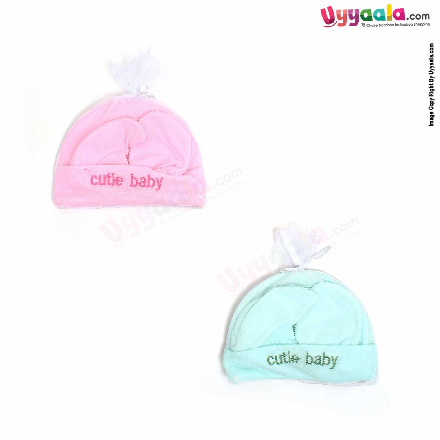 MONTALY Premium Quality Soft Hosiery Cotton Mitten, Booty & Cap Set for Babies Pack of 2 ,0-3m Age- Green & Pink