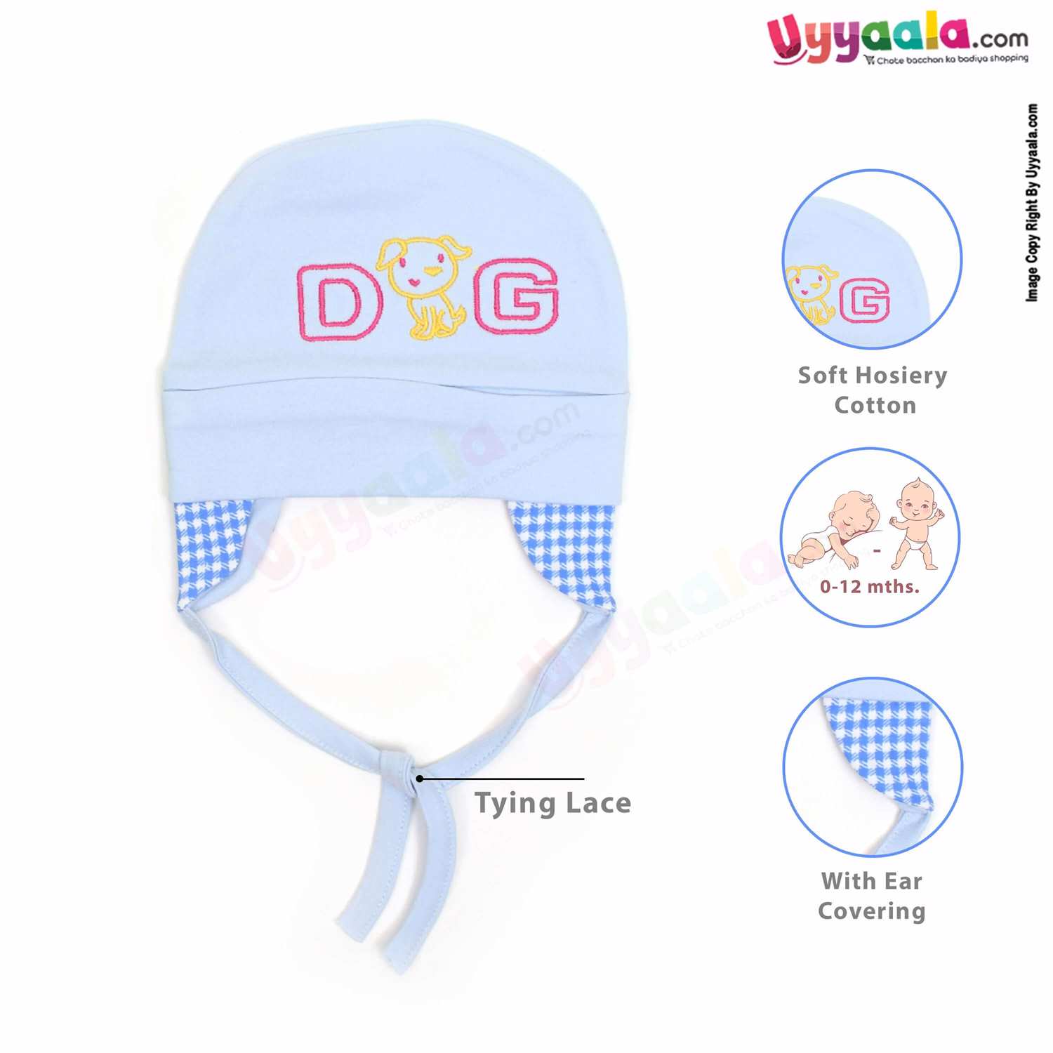 KOOCHIE KOO Fancy Round Cap Tying Model for Babies with Dog Print Pack of 2, 0-12m Age - Pink & Blue