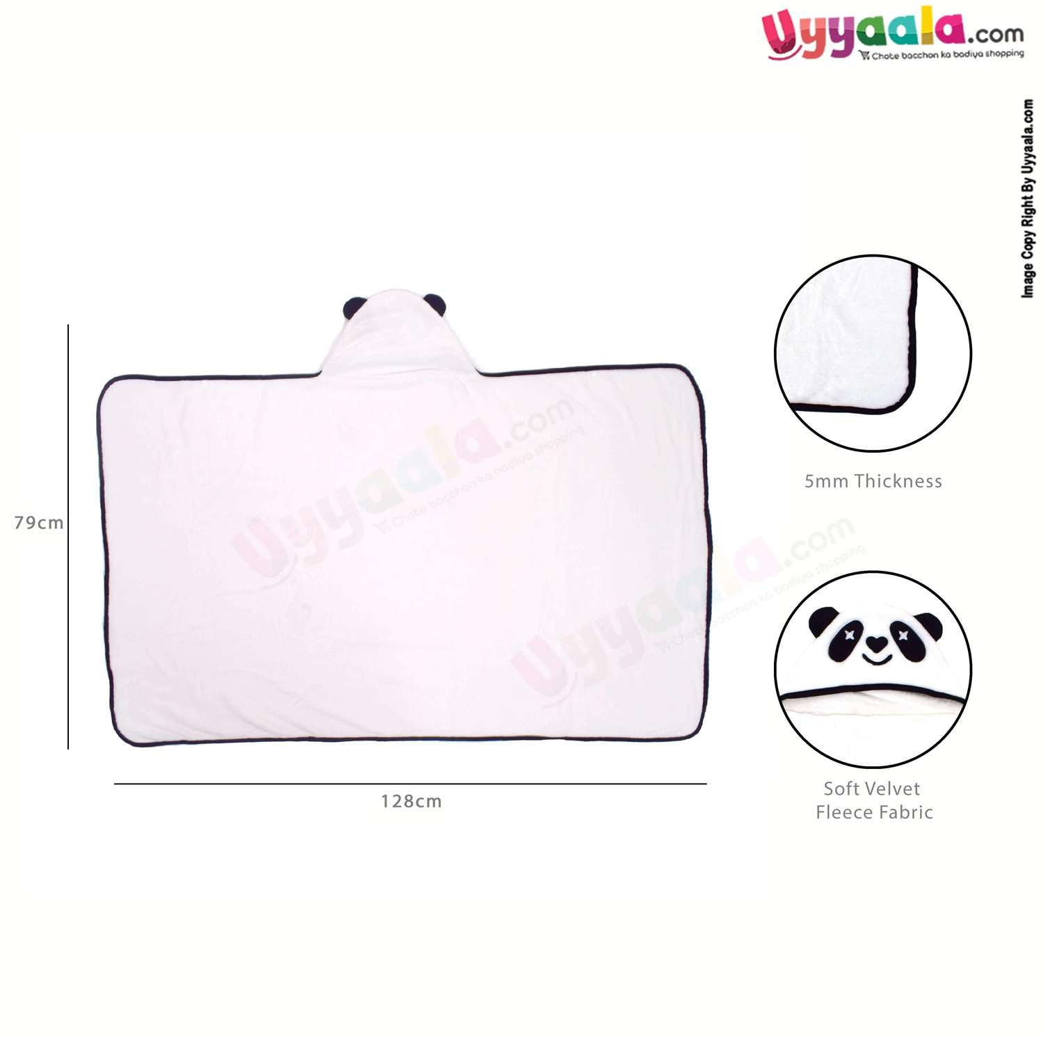 Hooded Coral Fur Blanket with Panda Character, 0-24m - White