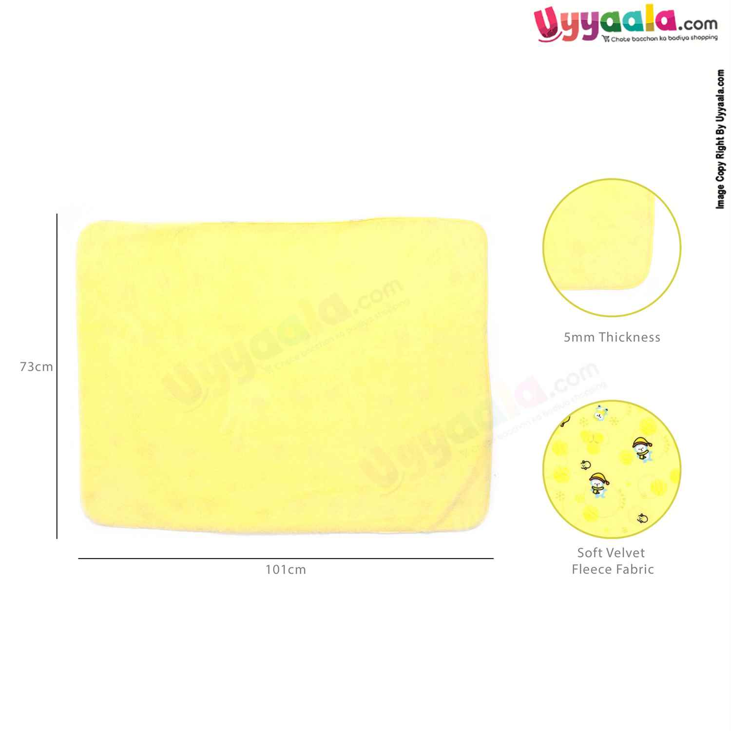 Super Soft Double Layered Blanket One Side Fur & Other Side Velvet, with Snow Man Print 0-24m Age, Size (101*73Cm)-Yellow