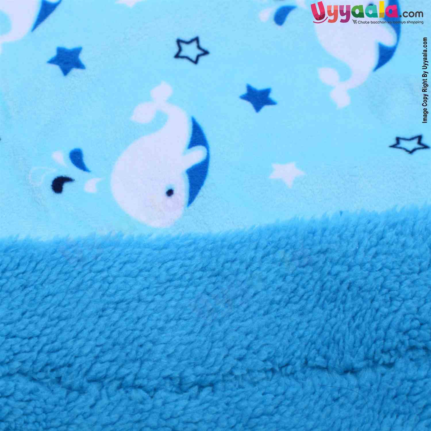 For Baby One Side Fur Blanket Dolphin Print 0-24m Age, Blue
