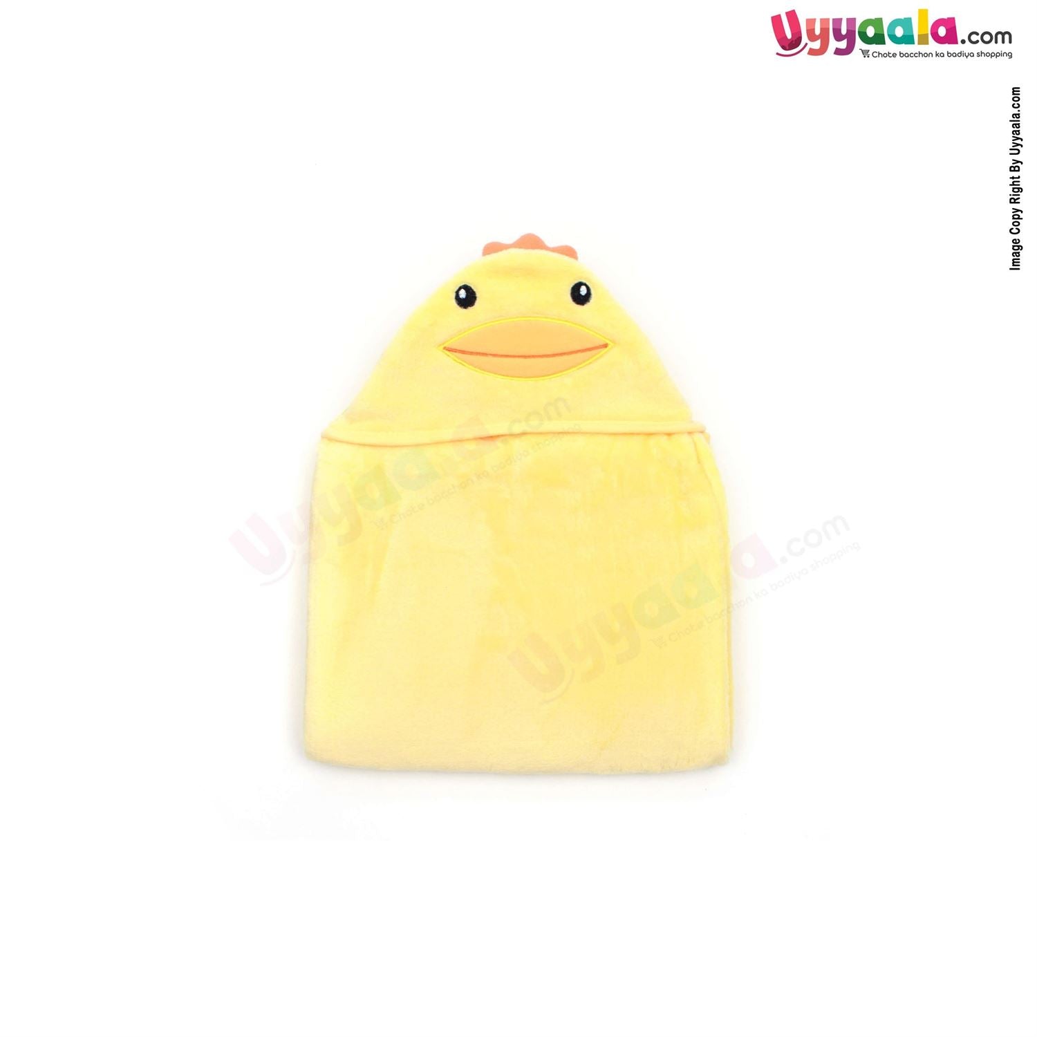 Hooded Coral Fur Blanket Chick Character, 0-24m - Yellow