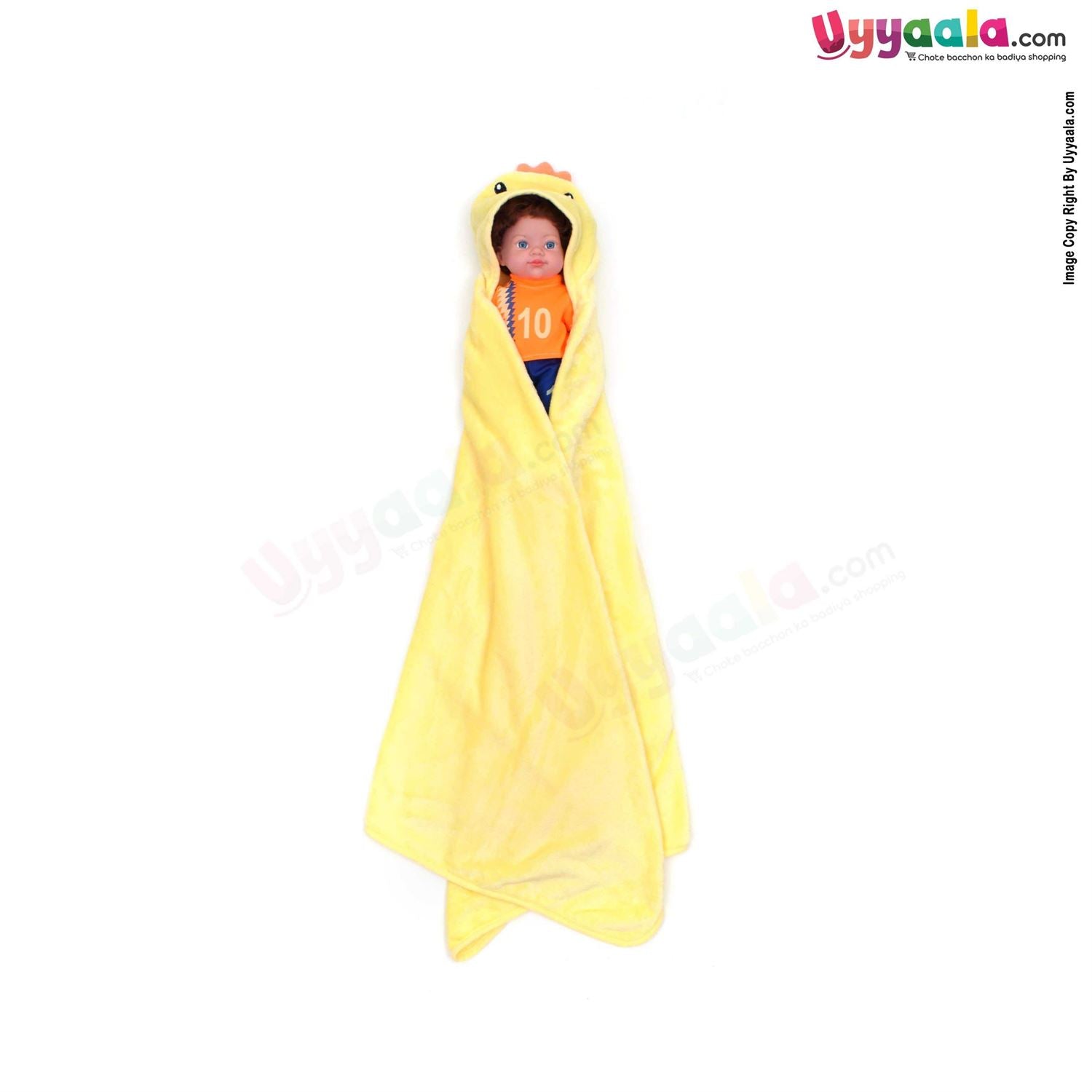 Hooded Coral Fur Blanket Chick Character, 0-24m - Yellow