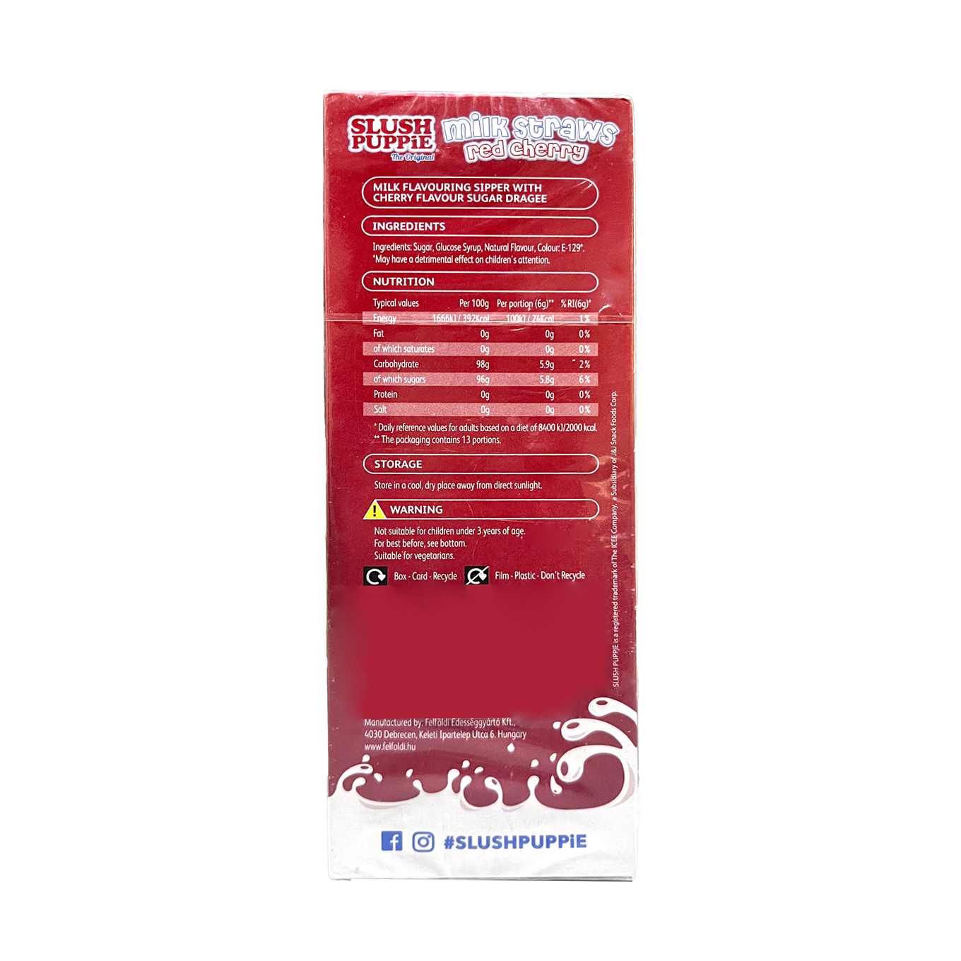 Slush Puppie The Original Milk Straws , Red Cherry Flavour -  pack of 13, 3Y+