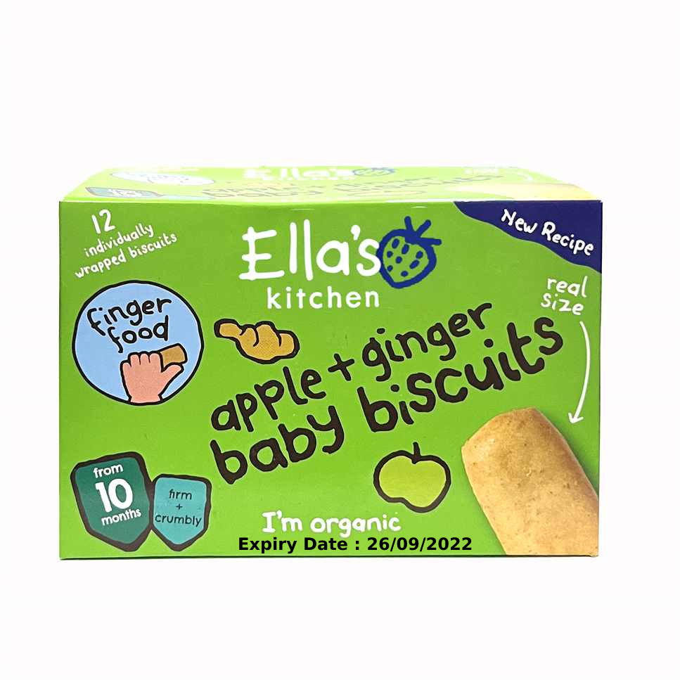 Ella's Kitchen Baby Biscuits - Organic Apple + Ginger Finger Food 10m+ ,Pack of 12