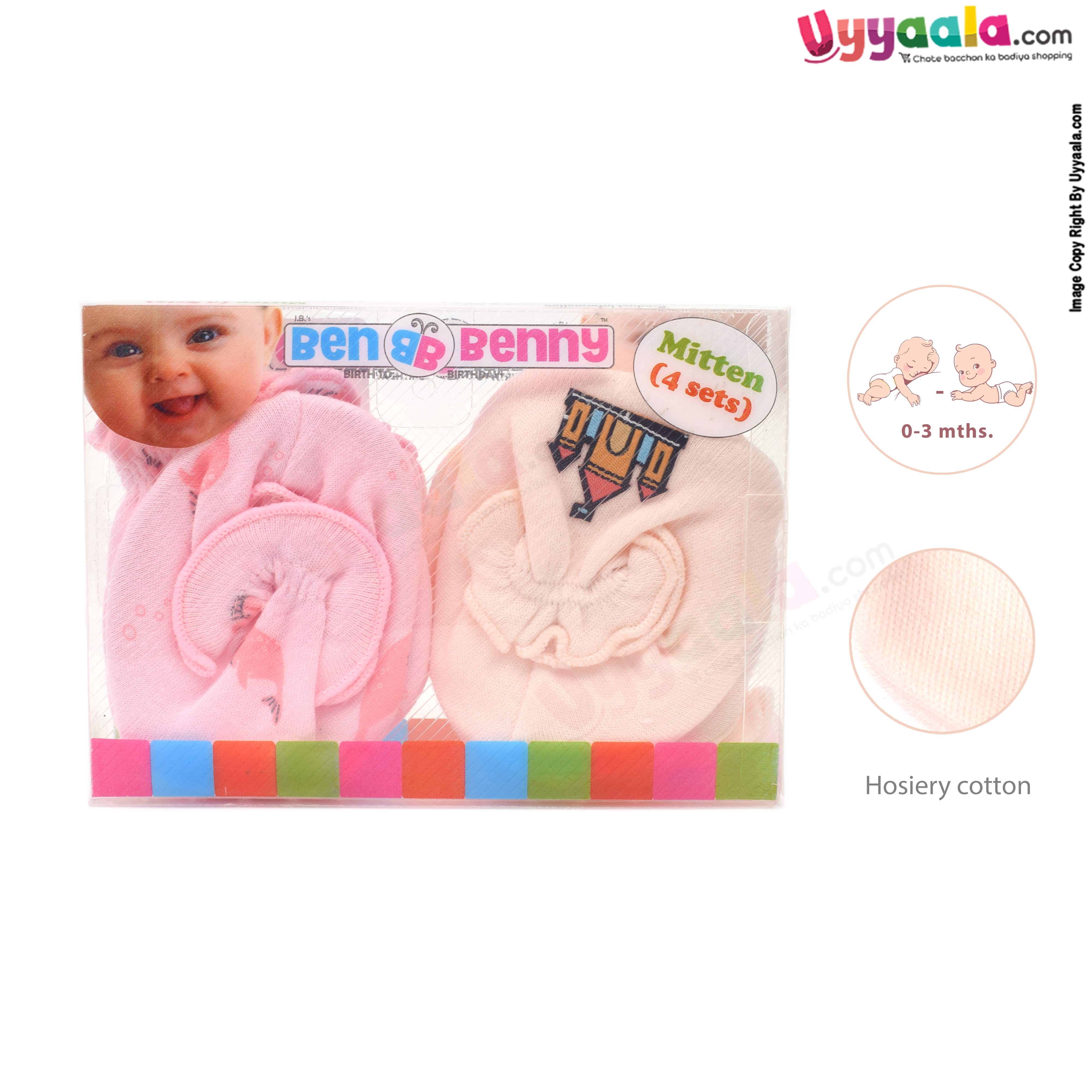 Buy Mittens & Booties Set for New Born Baby - 0 to 3months Age, Pink & Cream Online at uyyaala.com
