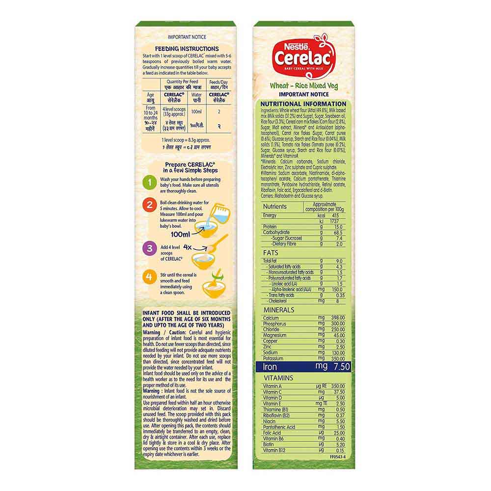 Buy Nestle Cerelac Baby Cereal with Milk, Wheat, Rice & Mixed Veg - 300gms Online in India at uyyaala.com