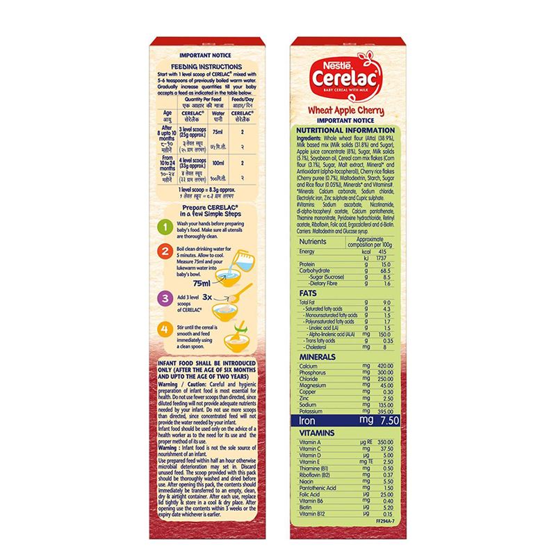 Buy Nestle Cerelac Baby Cereal with Milk, Wheat, Apple & Cherry Online in India at uyyaala.com