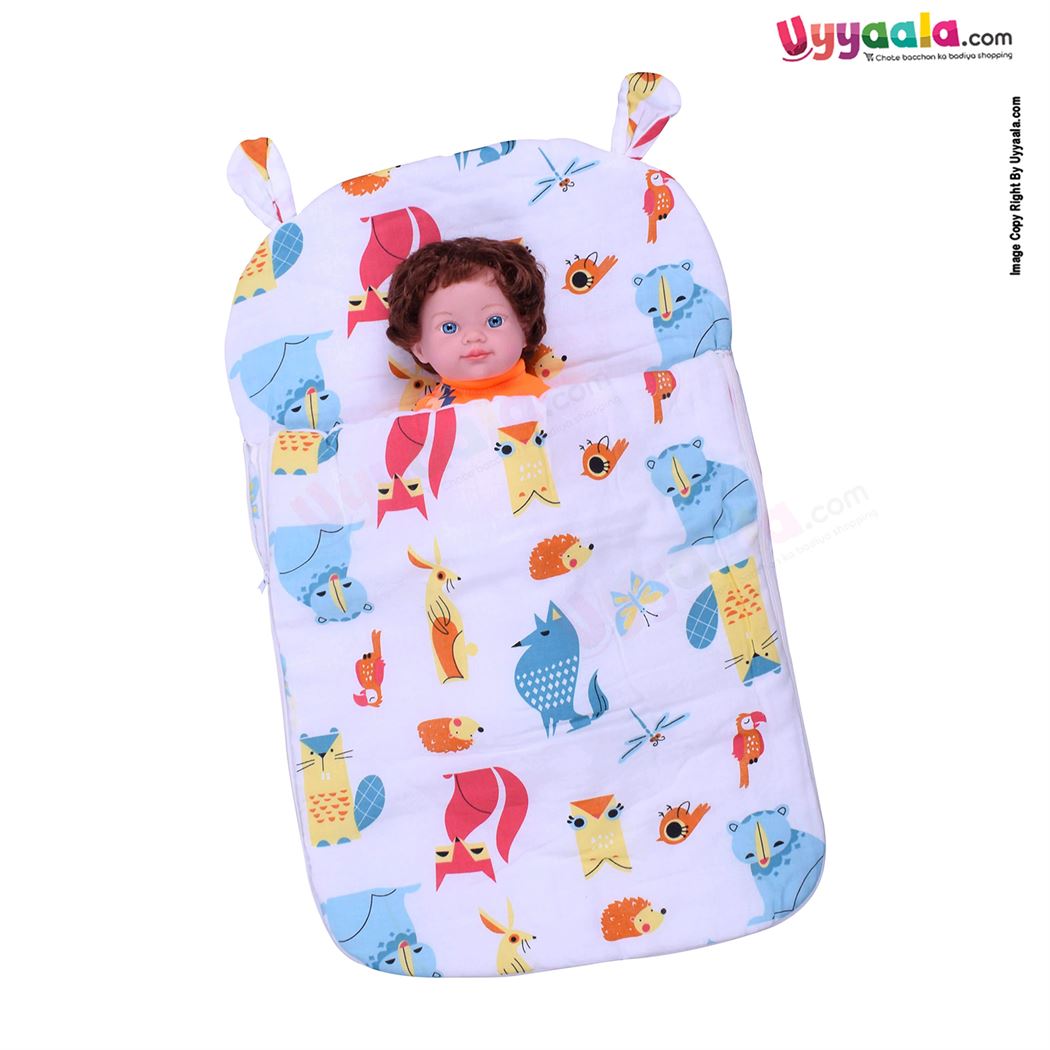 NUM NUM  Baby Sleeping Bag Muslin Animal Print 0-6m, White-uyyala-com.myshopify.com-Carry Nest-Happy Babies