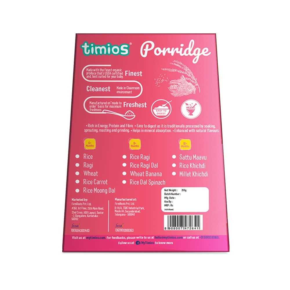 Timios Organic Rice Ragi Porridge for your Baby - 200g, 8+Months