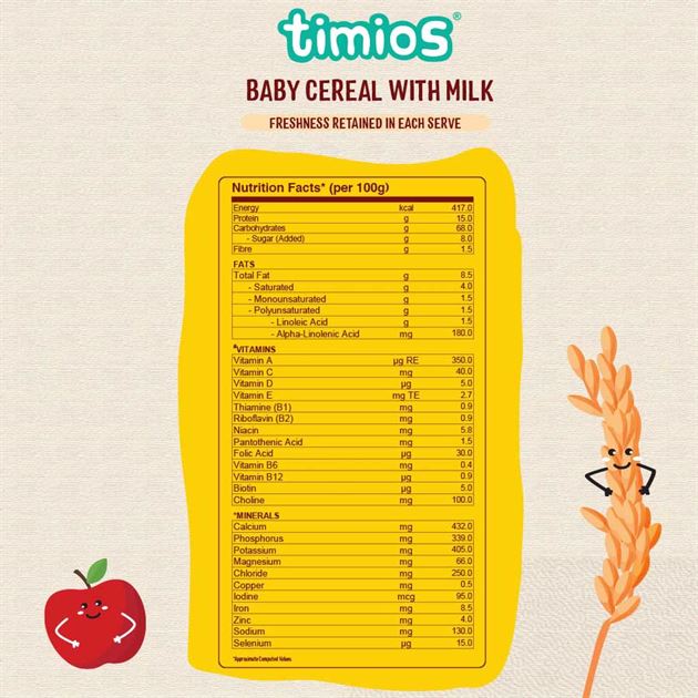 TIMIOS Organic Rice Apple Baby Cereal - 6-12months