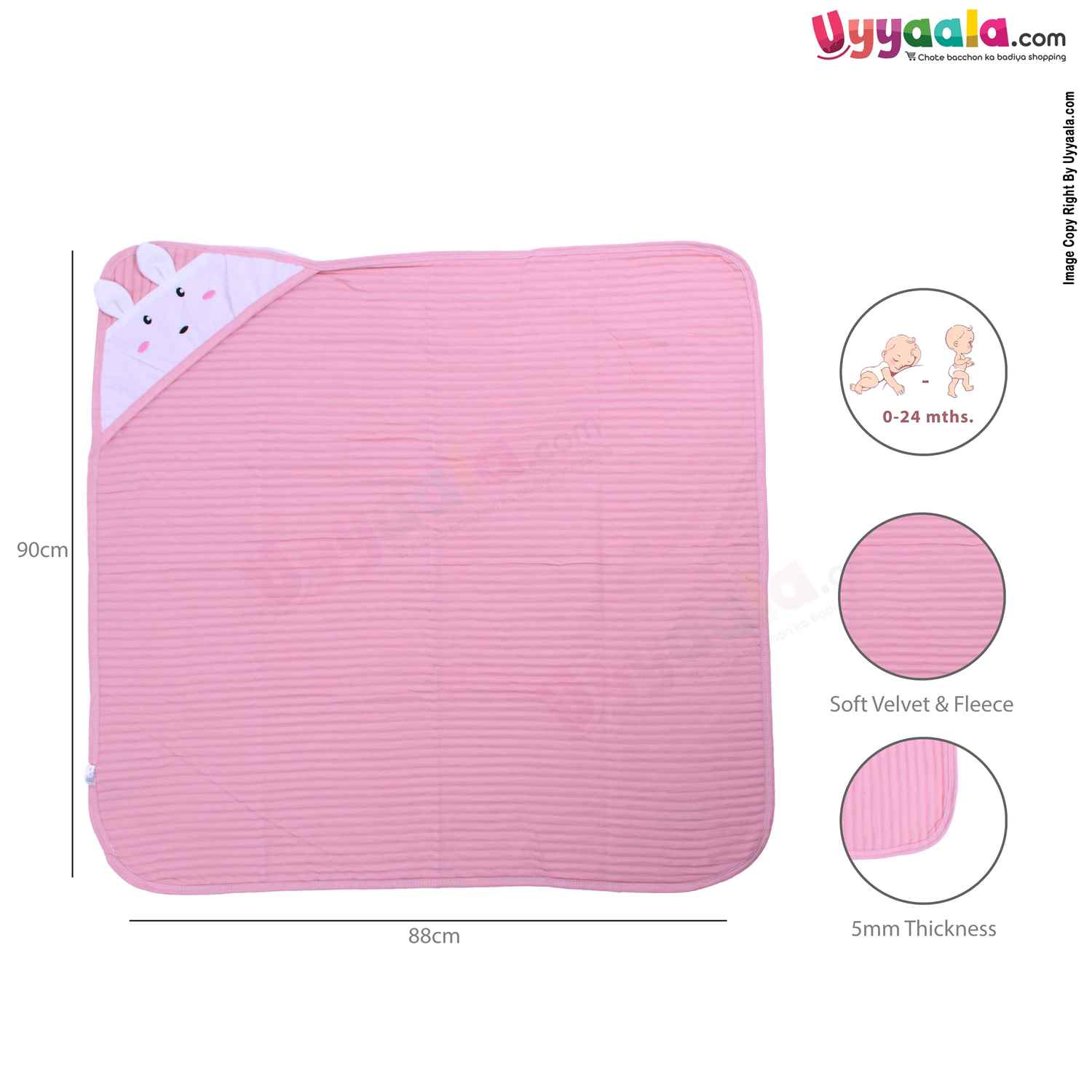 Thermal Hood Blanket Rabbit Character 0-24m Age,Pink
