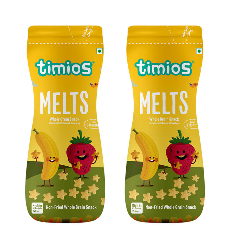 Buy Timios Melts - Banana & Strawberry flavored Puff Snacks - Pack of 2 Online in India at uyyaala.com