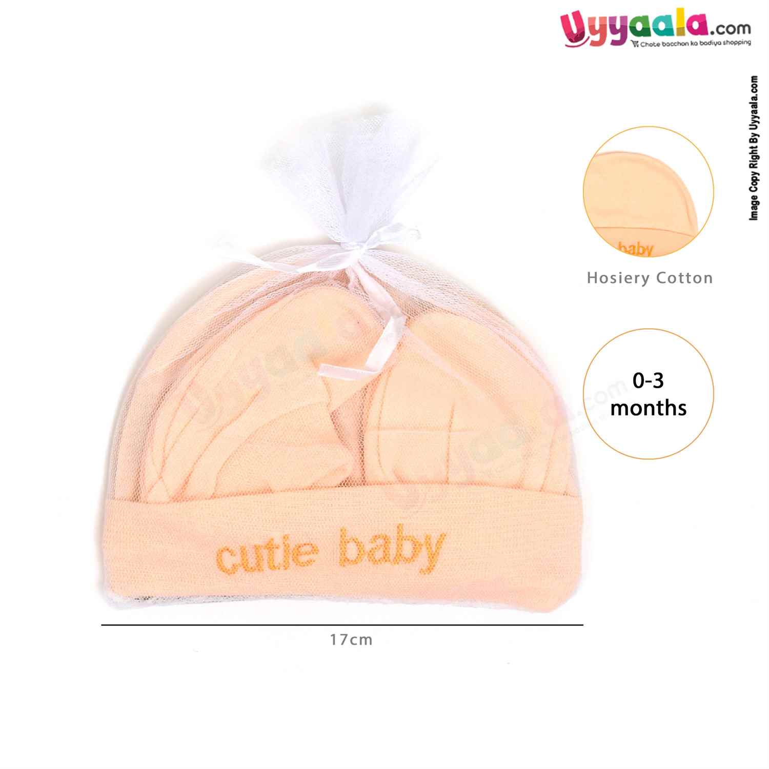 MONTALY Premium Quality Soft Hosiery Cotton Mitten, Booty & Cap Set for Babies Pack of 2 ,0-3m Age- Green & Orange