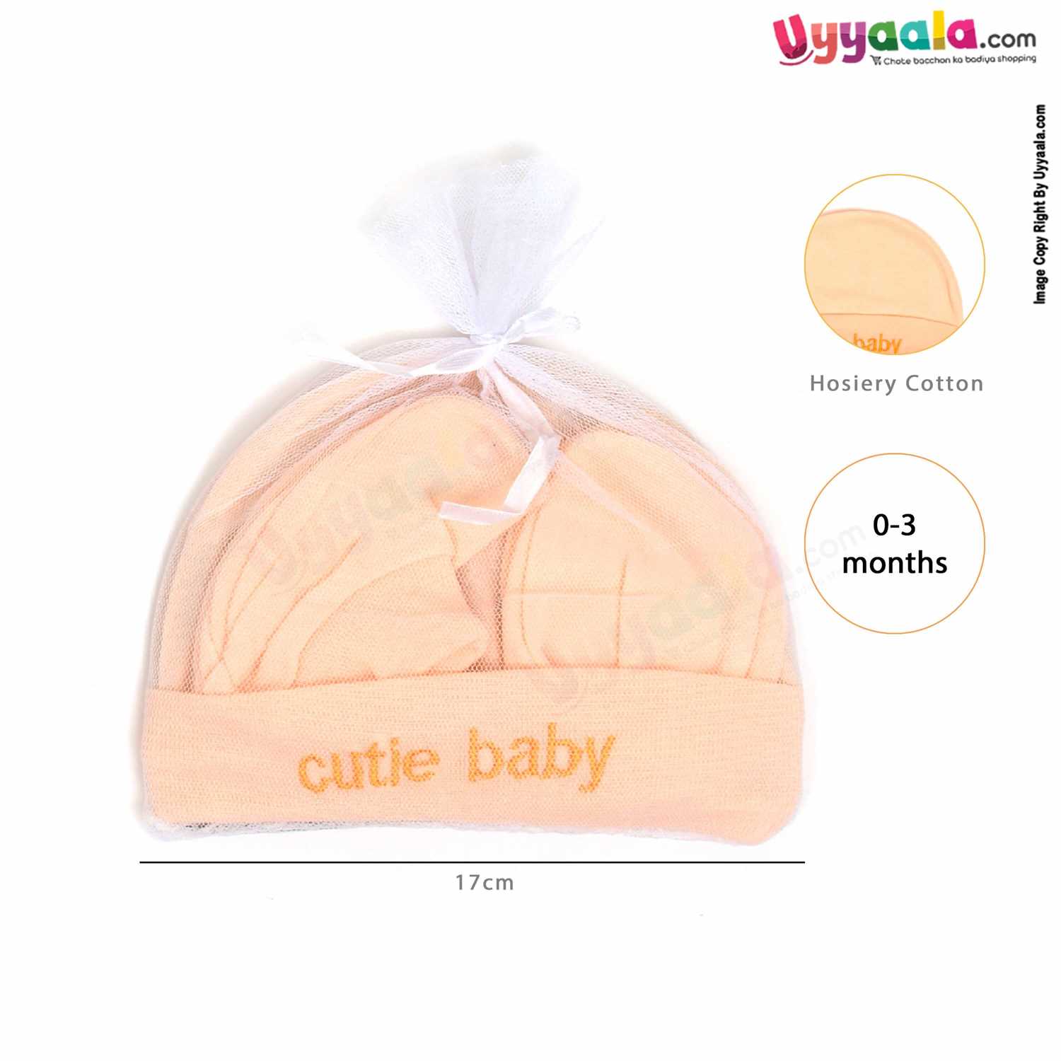 MONTALY Premium Quality Soft Hosiery Cotton Mitten, Booty & Cap Set for Babies Pack of 2 ,0-3m Age- Pink & Orange