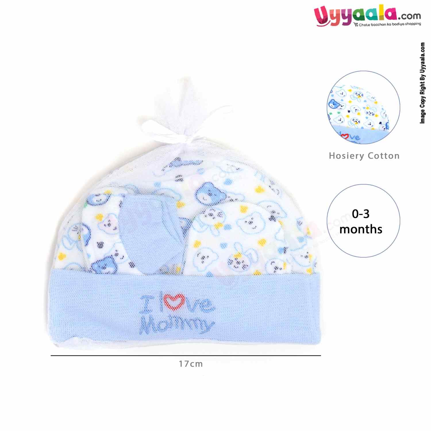 MONTALY Premium Quality Soft Hosiery Cotton Mitten, Booty & Cap Set for Babies Pack of 2 ,0-3m Age- Blue & Orange