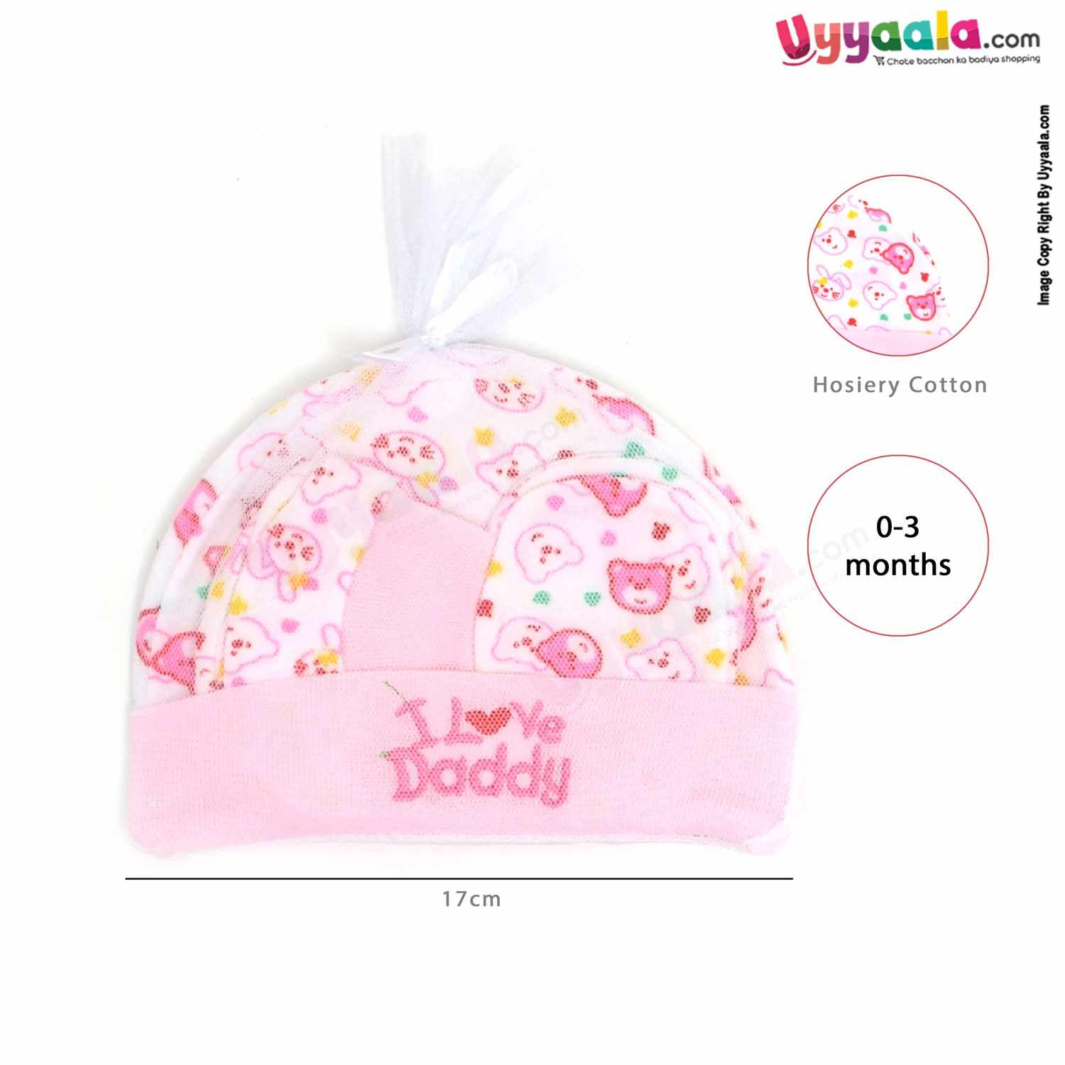 MONTALY Premium Quality Soft Hosiery Cotton Mitten, Booty & Cap Set for Babies with Bear Print Pack of 2 ,0-3m Age- Orange & Pink