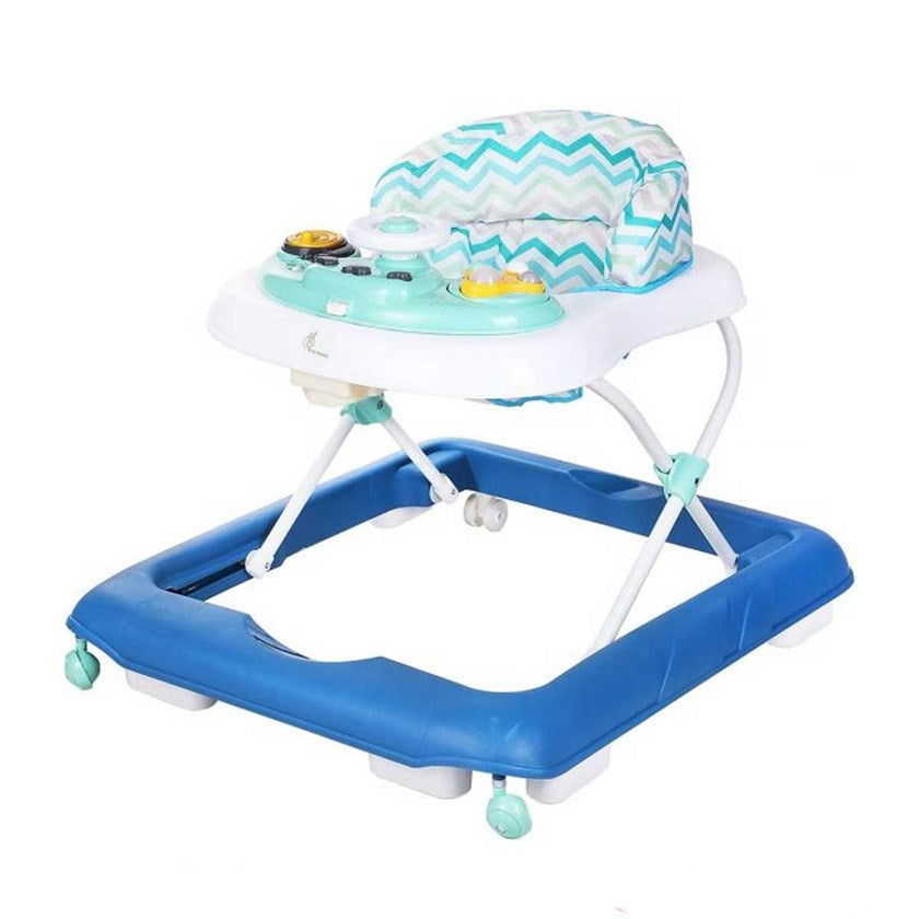 R FOR RABBIT Step Up Anti Fall Baby Walker with Adjustable Height and Musical Toy Bar for Kids, Blue