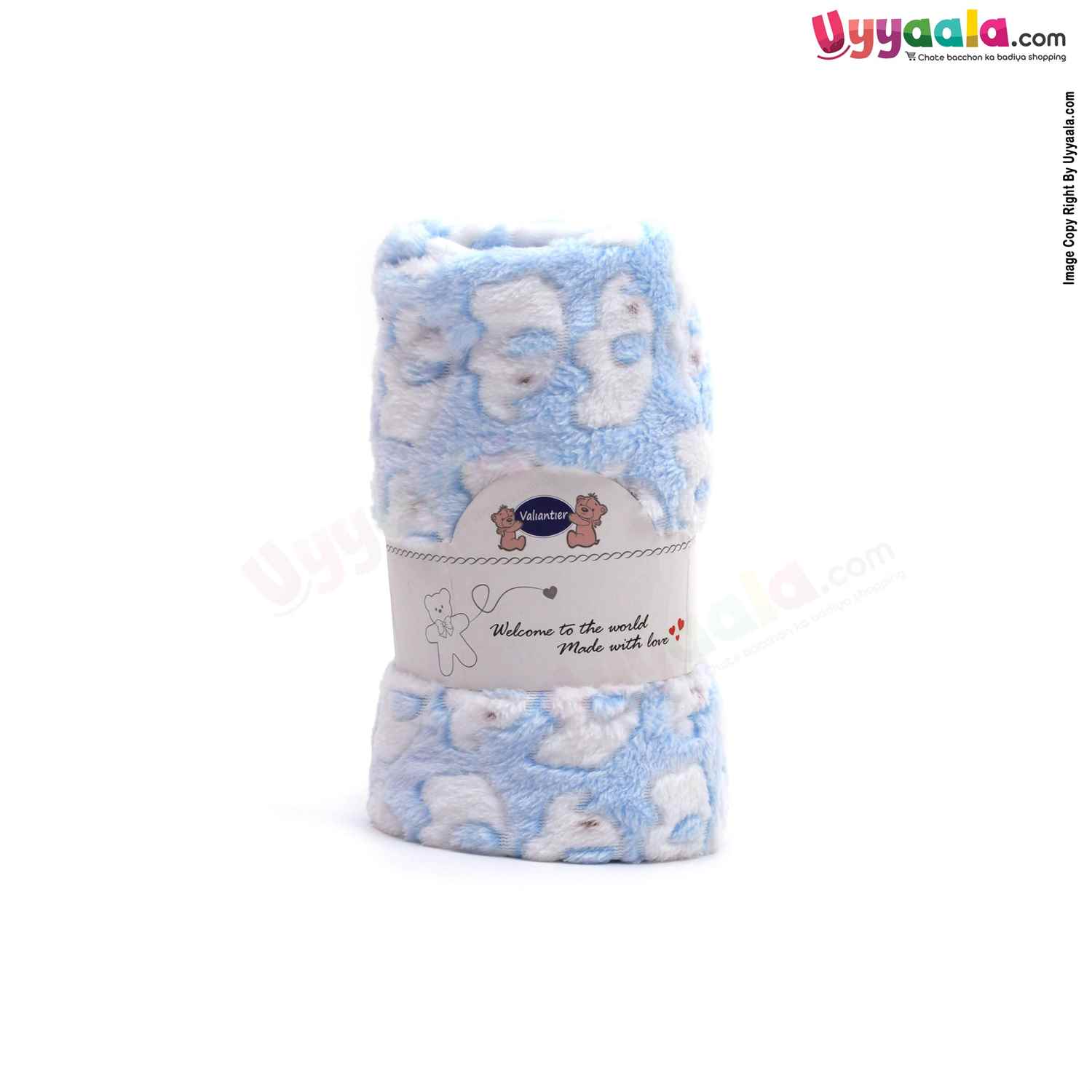 Valiantier Fur Roll Blanket Elephant Print 0-24m Age, Blue