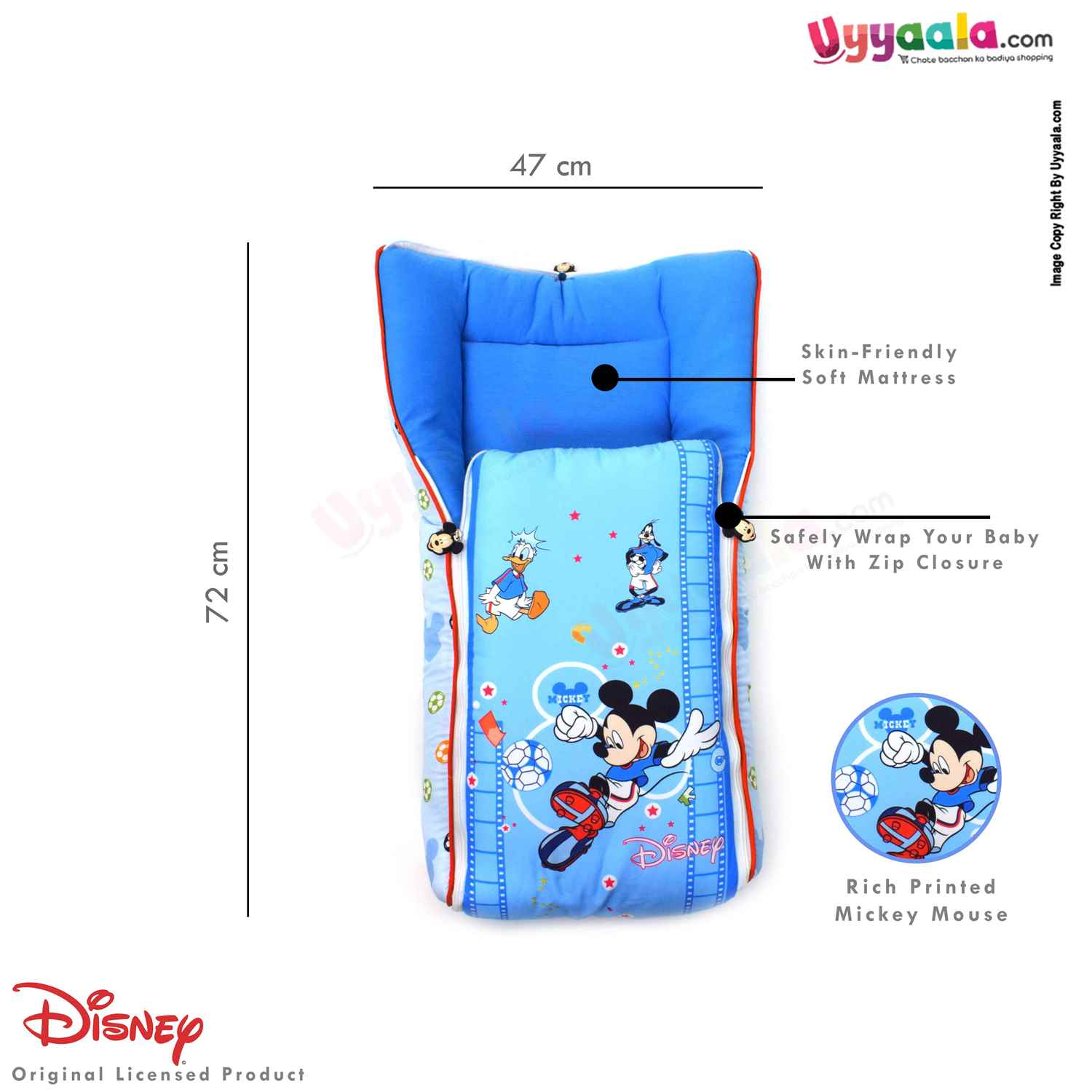 DISNEY Baby Carry Nest (Sleeping Bag) Cotton Mickey & Duck Print 0+m Age - Blue