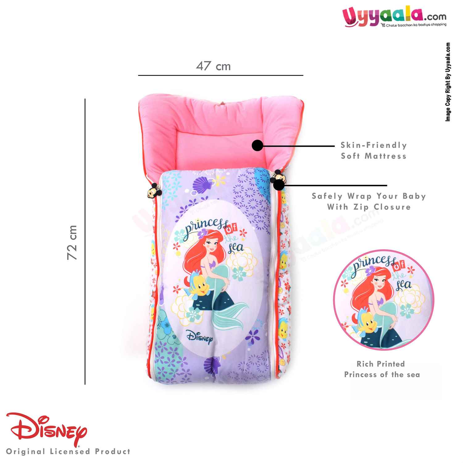 DISNEY Baby Carry Nest (Sleeping Bag) Cotton Princess of the Sea Print 0+m Age, Purple