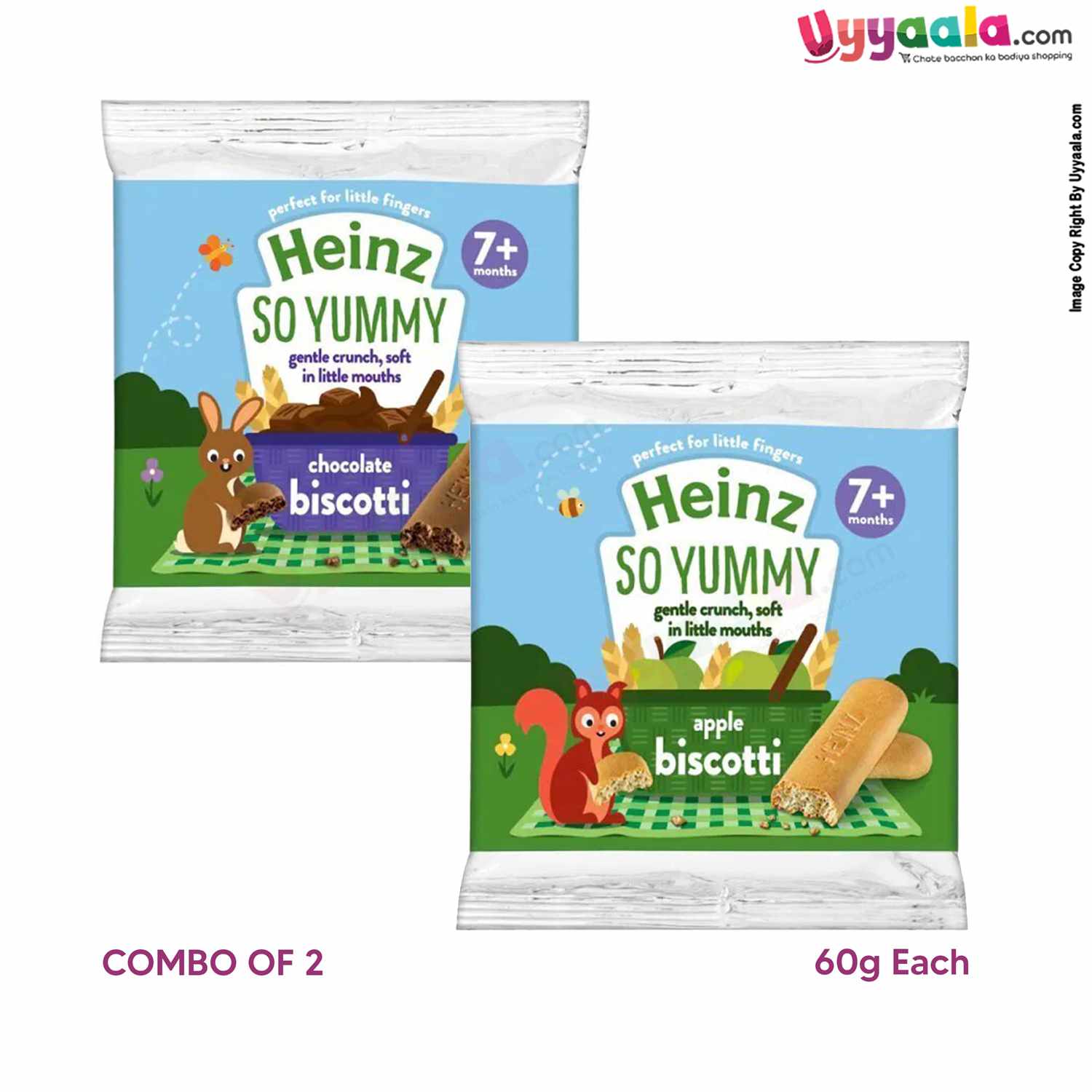 HEINZ SO YUMMY Chocolate & Apple biscotti for Kids snacks Combo of 2 - Chocolate & Apple Biscuits (60 g each), 7months+