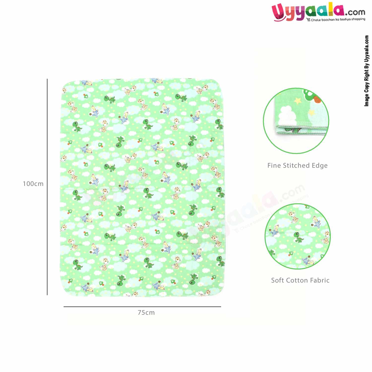 DARLING Baby Bath Towel 100% Cotton with Animals & Stars Print Pack of 2 0+m Age ,Size (100*75cm) - Green & Blue