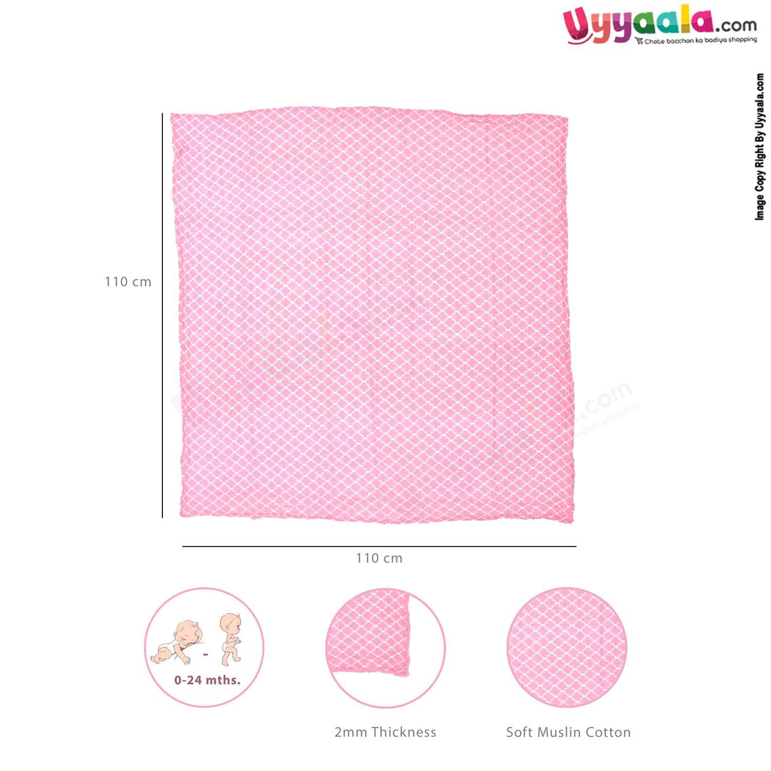 LUVABLE FRIENDS Muslin Cotton Wrapper Premium with Multi Print for Babies Pack of 3 0-24 Age, Size(110*110cm)-MultiColor