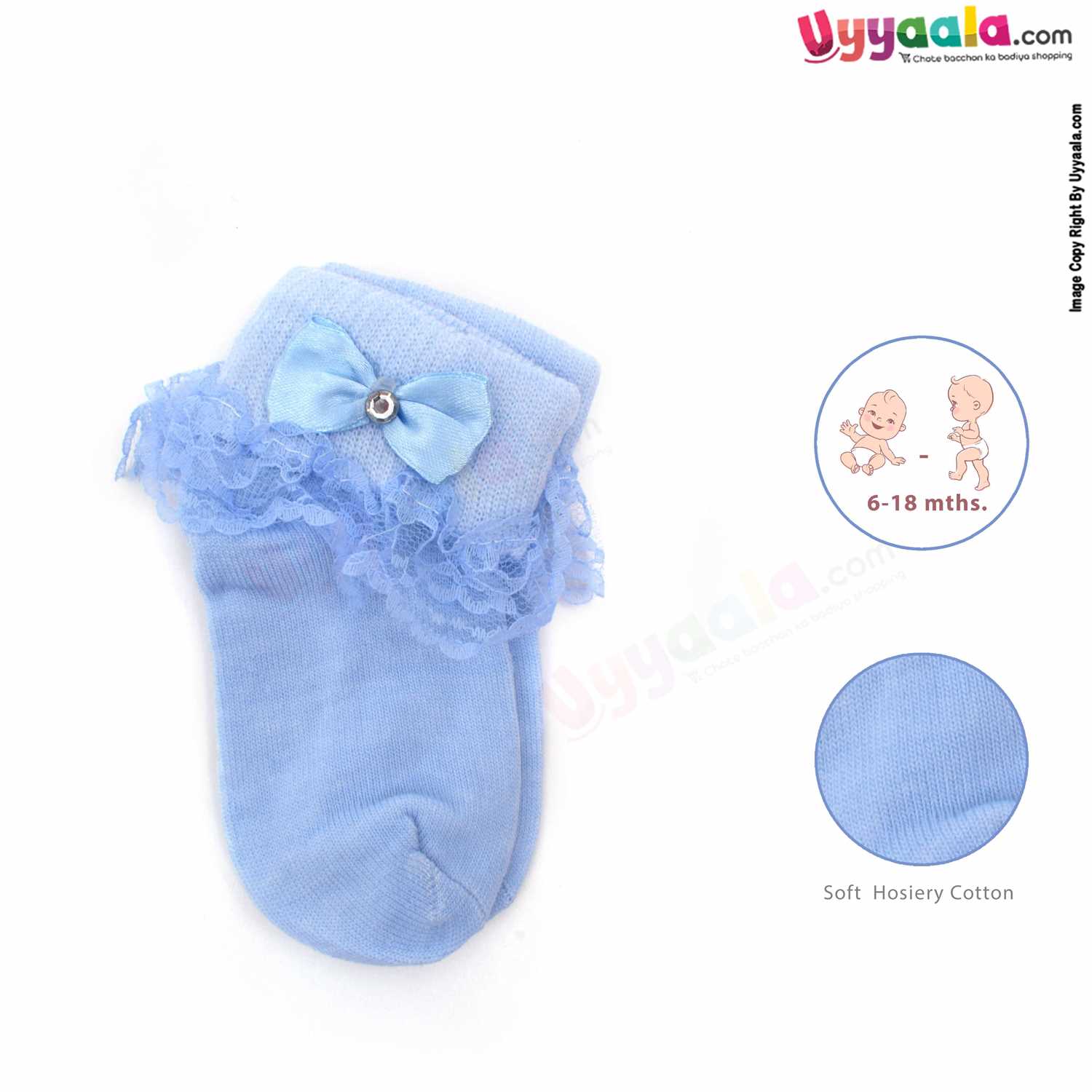 Hosiery Cotton Socks for Baby Girl Pack of 2, 6-18m Age - White & Blue