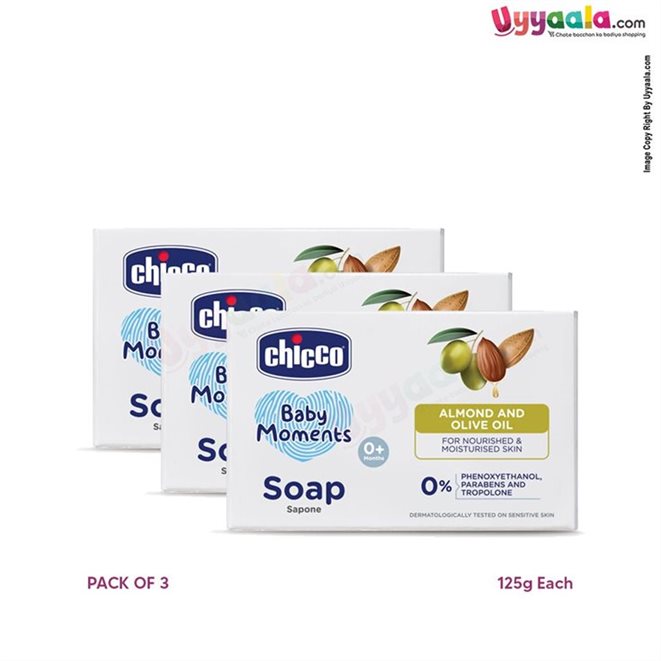 CHICCO Moisturizing Soap, Pack of 3 - 125g each
