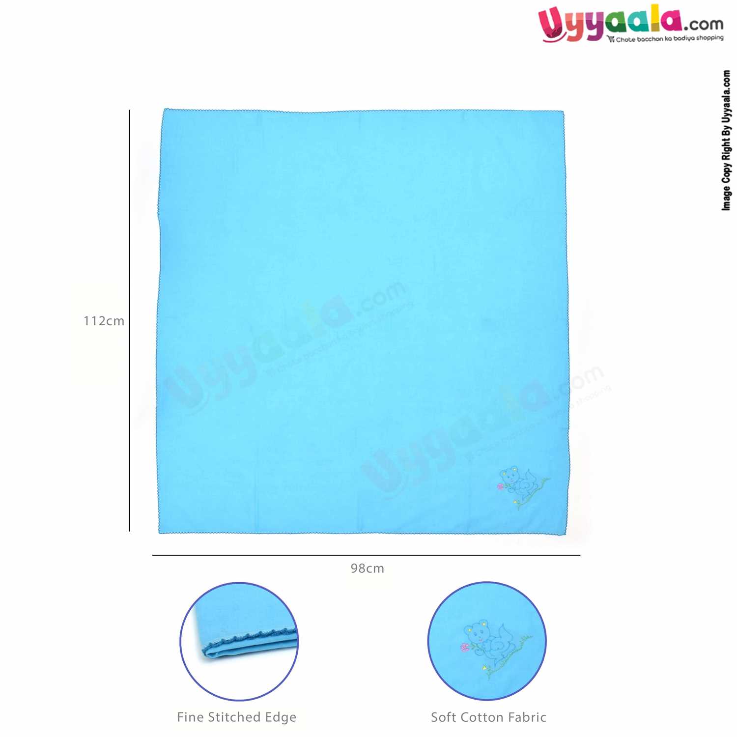 SNUG UP Babies Cotton Wrapper with Teddy Bear & Squirrel Print Pack of 2 0+m Age, Size (112*98cm)-Yellow & Blue