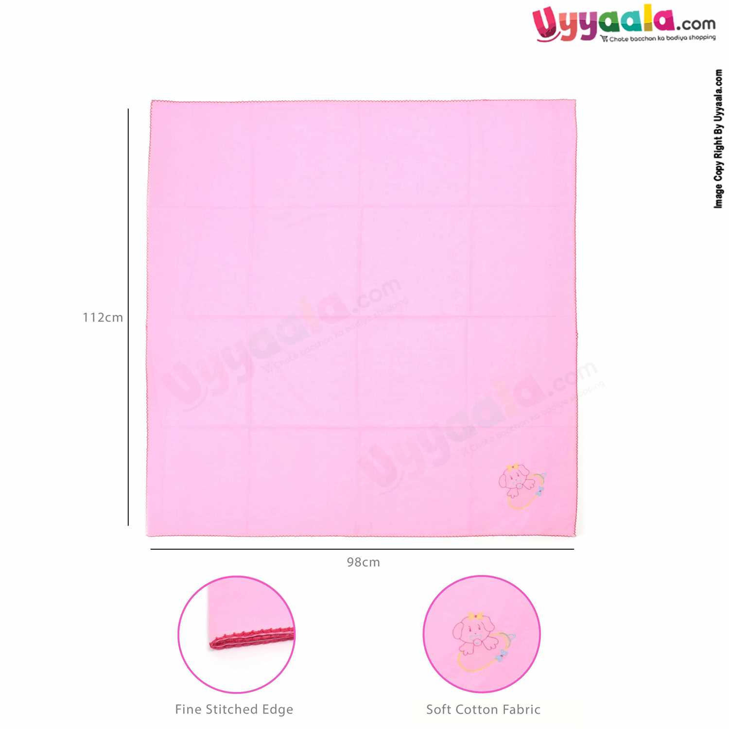 SNUG UP Babies Cotton Wrapper with Teddy Bear & Squirrel Print Pack of 2 0+m Age, Size (112*98cm)-Yellow & Pink