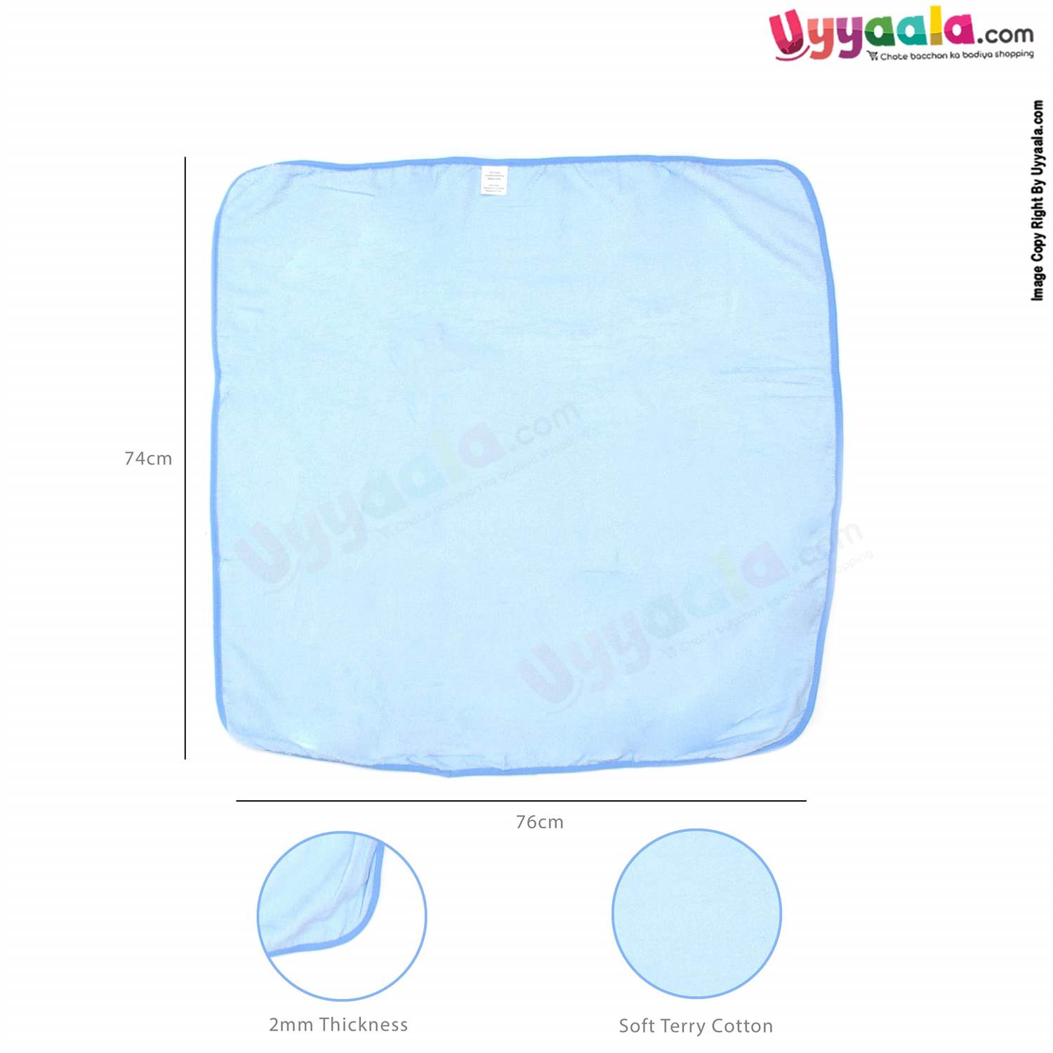 EBERRY Terry Hooded Towel with Whales Print 1pc ,0+m Age ,Size (76*74) - Blue