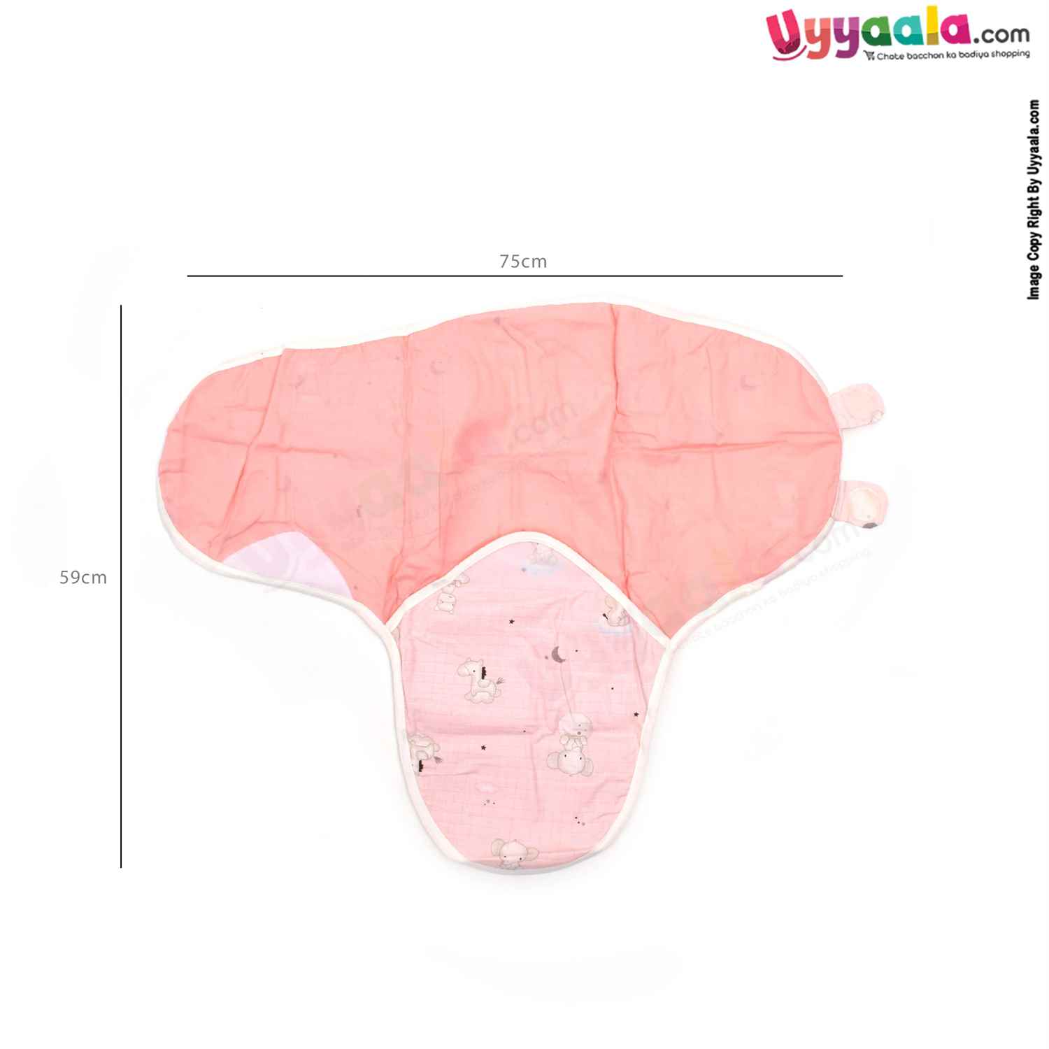 BANANA BABY double Layered Muslin Cotton Swaddle Adjustable Wrapper with Animals Print for Babies 0+m Age, Size(75*59cm)-Peach