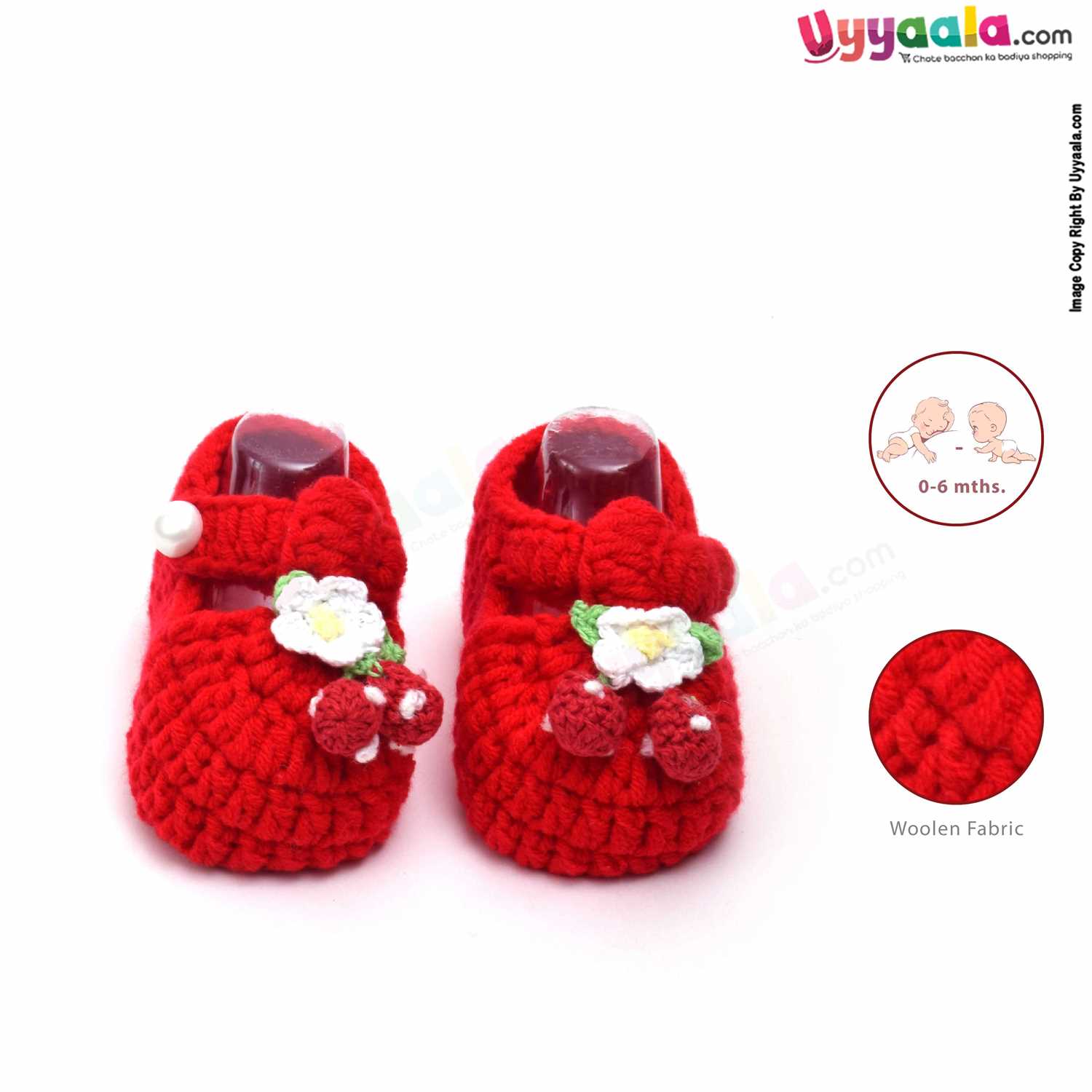 Woolen Hand Knitted Socks for New Born 0-6m Age - Red