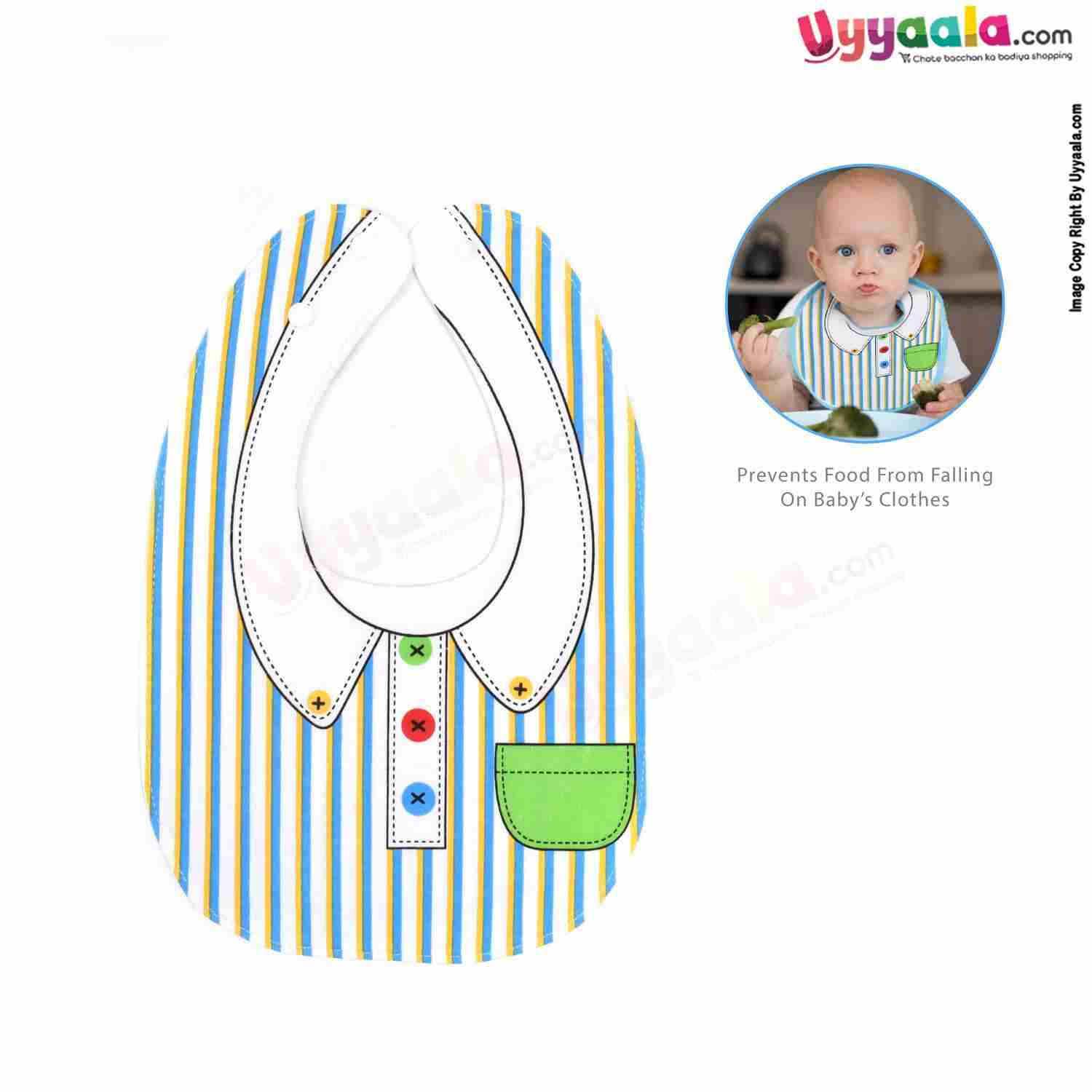 Baby Bib Soft Hosiery Cotton 2 in 1 Usable with Stripes & Tie Print for New Born, Size (29.5*20cm) Green & white