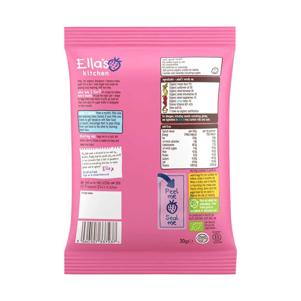 Ellas Kitchen - Strawberry + Banana 6+ Months 100% Natural & Healthy Snacks 20g