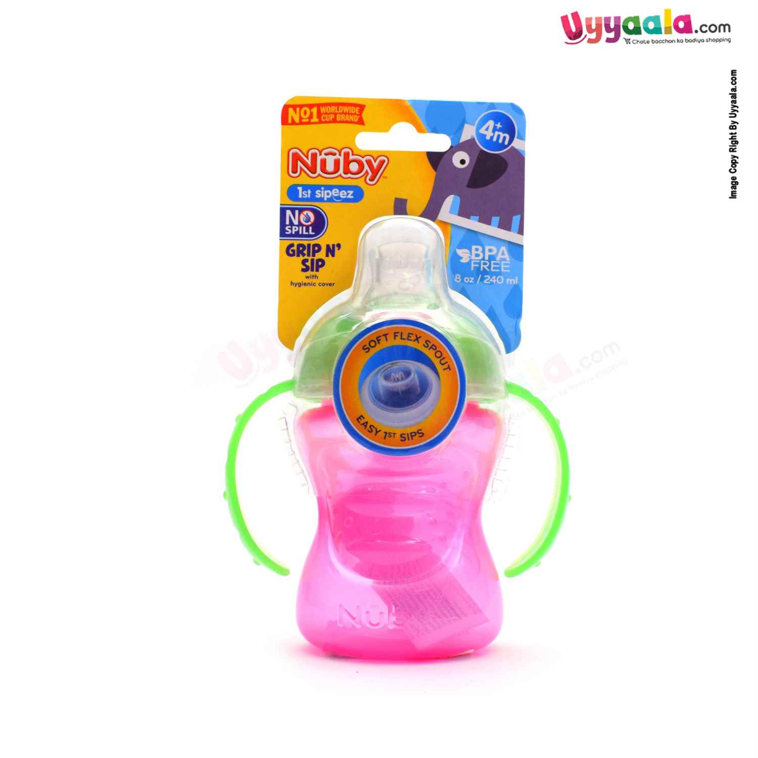 Nuby 1St Sipeez 'Grip n Sip' With Hygienic Cover Sipper Soft Flex Spout 240ml 4+m Age