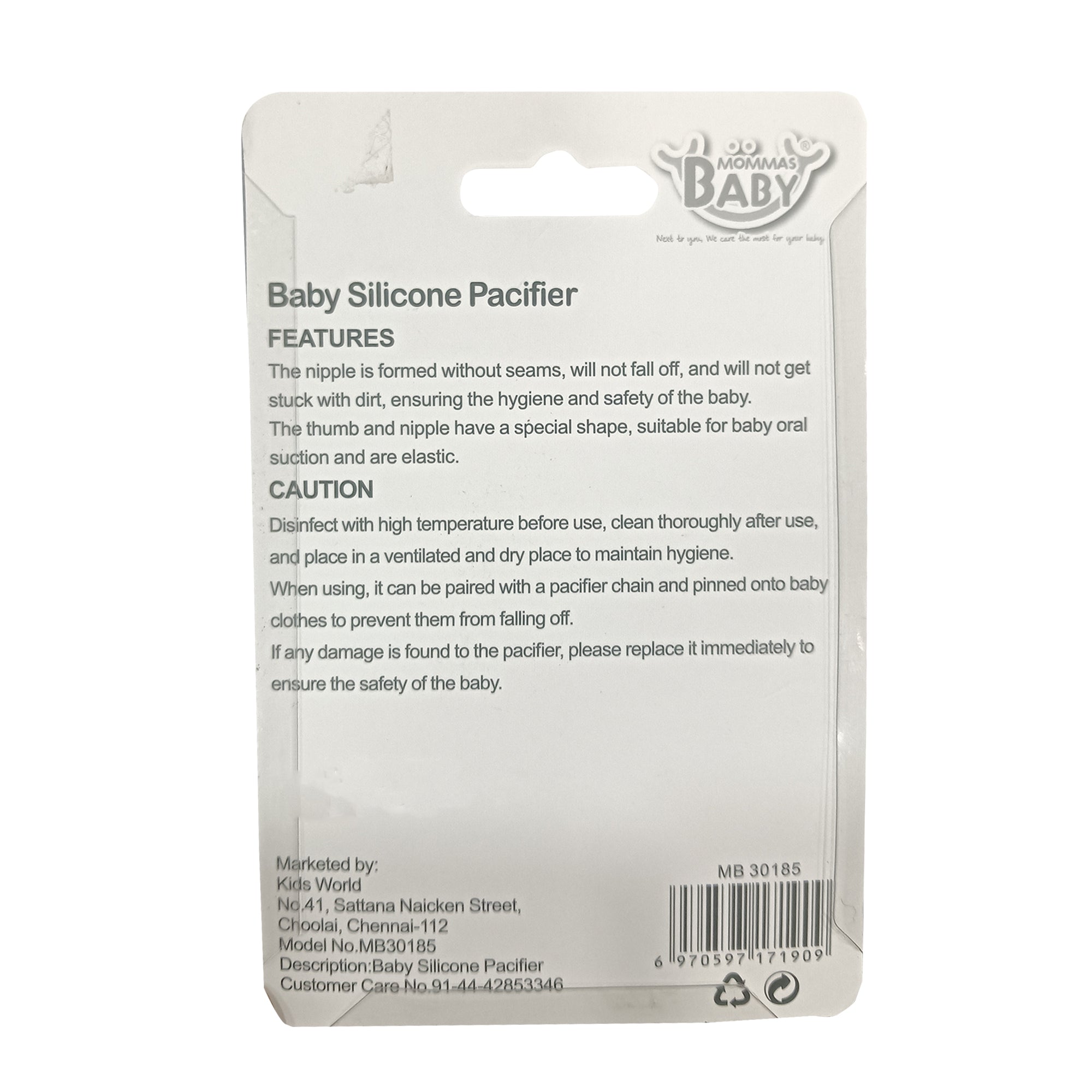 Mommas Baby Silicone Pacifier for Baby - Transparent