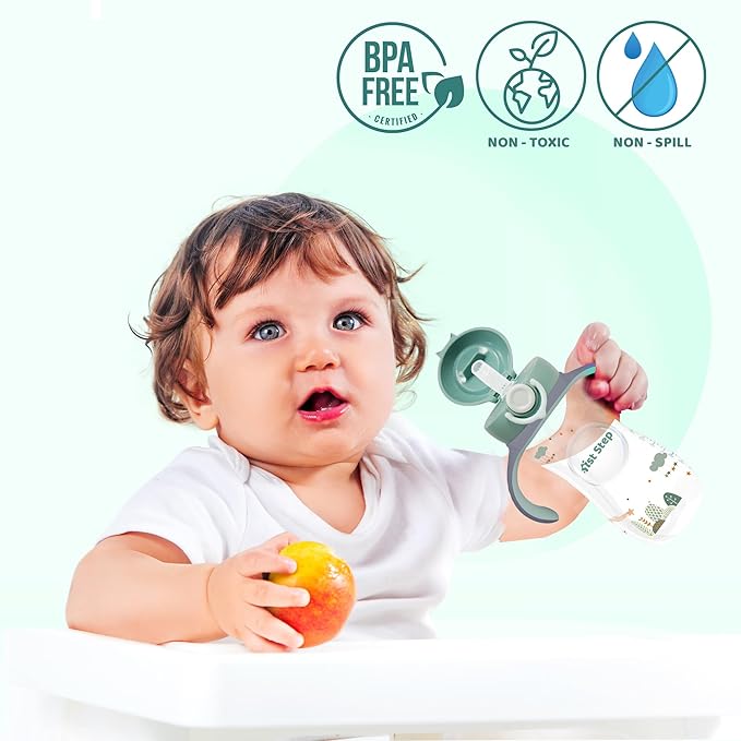 1st Step Silicone Straw Sipper with dual Handle for Baby - 330ml, Dark Grey