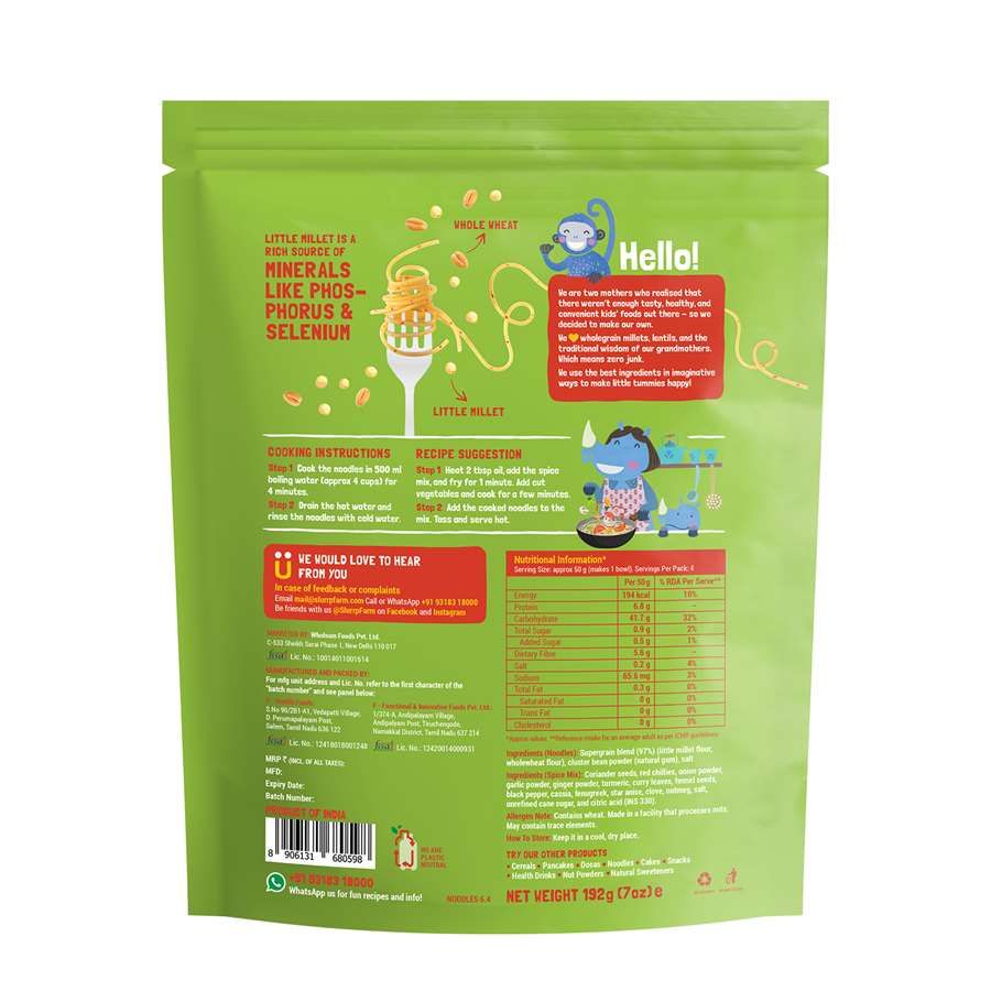 Buy Slurrp Farm Little Millet Noodles for Small Children - 192gms Online in India at uyyaala.com