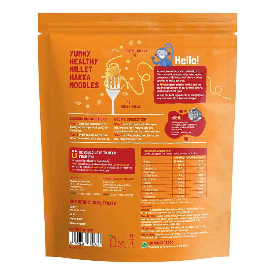 Buy Slurrp Farm Hakka Millet Noodles in Curry Masala Flavour for Small Children Online in India at uyyaala.com