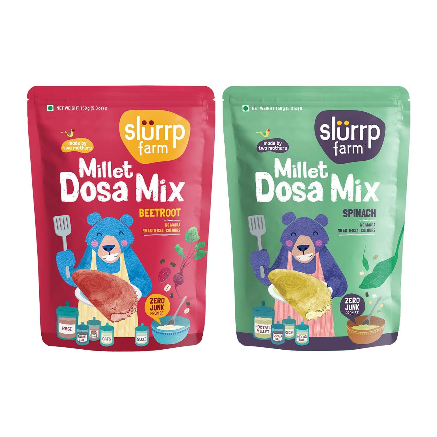 Buy Slurrp Farm Millet Dosa Mix with Beetroot & Spinach for Small Children - (Pack of 2) online in India at uyyaala.com