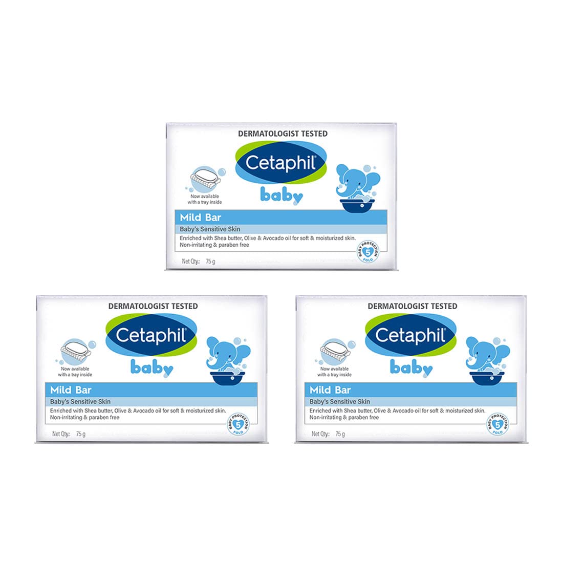 CETAPHIL Baby Mild Bar Face & Body Pack Of 3 (75g Each)
