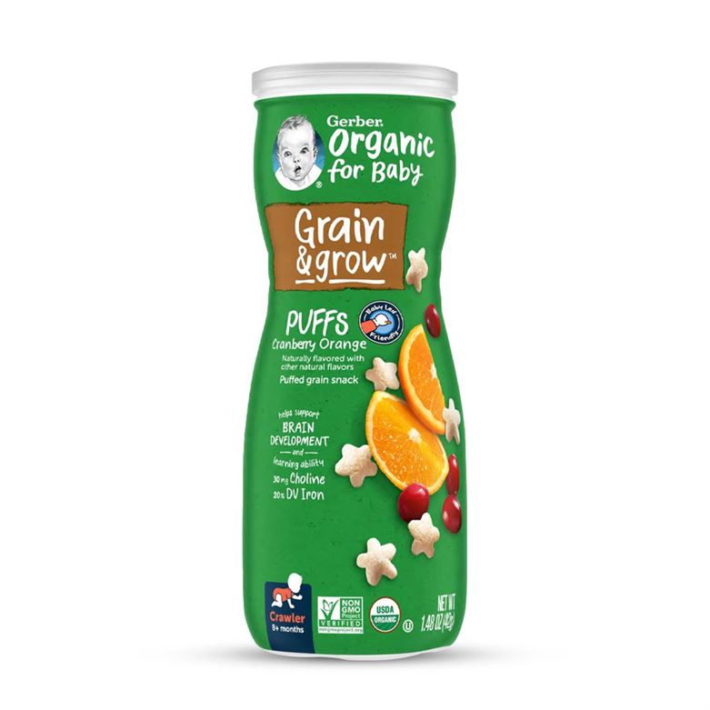 Buy Gerber Grain & Grow Organic Puffs for Babies in Cranberry & Orange flavour - 42gms  Online in India at uyyaala.com