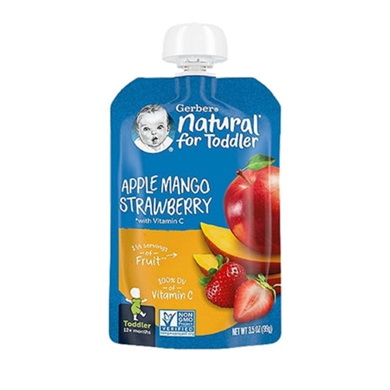 Gerber Natural Puree for Toddlers with Apple, Mango & Strawberry - 99gms, 12+Months