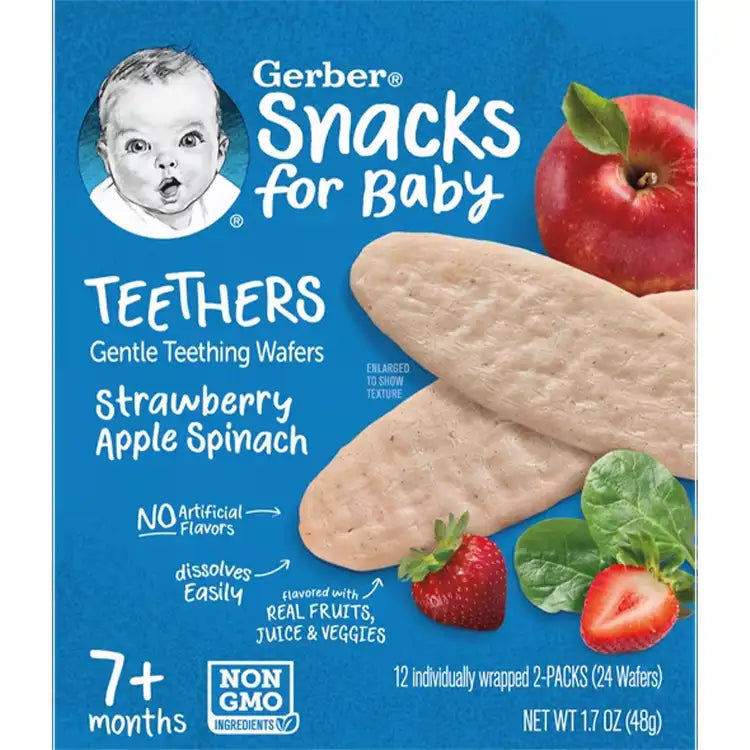 Buy Gerber Gentle teething wafers for babies, Strawberry, Apple & Spinach - 48gms Online in India at uyyaala.com