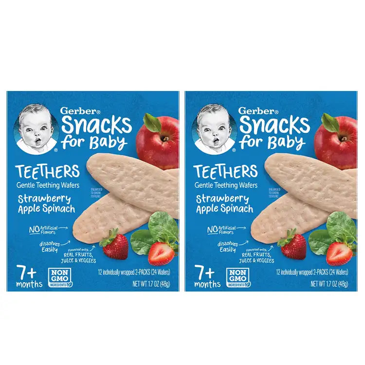 Buy Gerber Gentle Teething Wafers for Babies with Strawberry, Apple & Spinach - 48gms Each (Pack of 2) Online in India at uyyaala.com